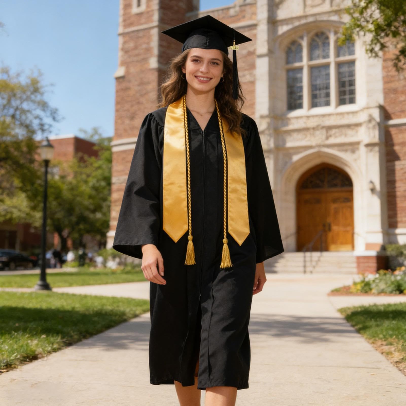 Sombrero y vestido de graduación – Traje académico mate con estola | Conjunto de vestido de graduación universitaria 2026 – para hombres, mujeres, estudiantes, campus, fiesta de fotografía