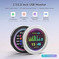 Vista 3 de Waveshare Pantalla LCD redonda de 2.8 pulgadas, CPU/GPU, monitor de temperatura de computadora AIO para sistemas de refrigeración por agua, piezas