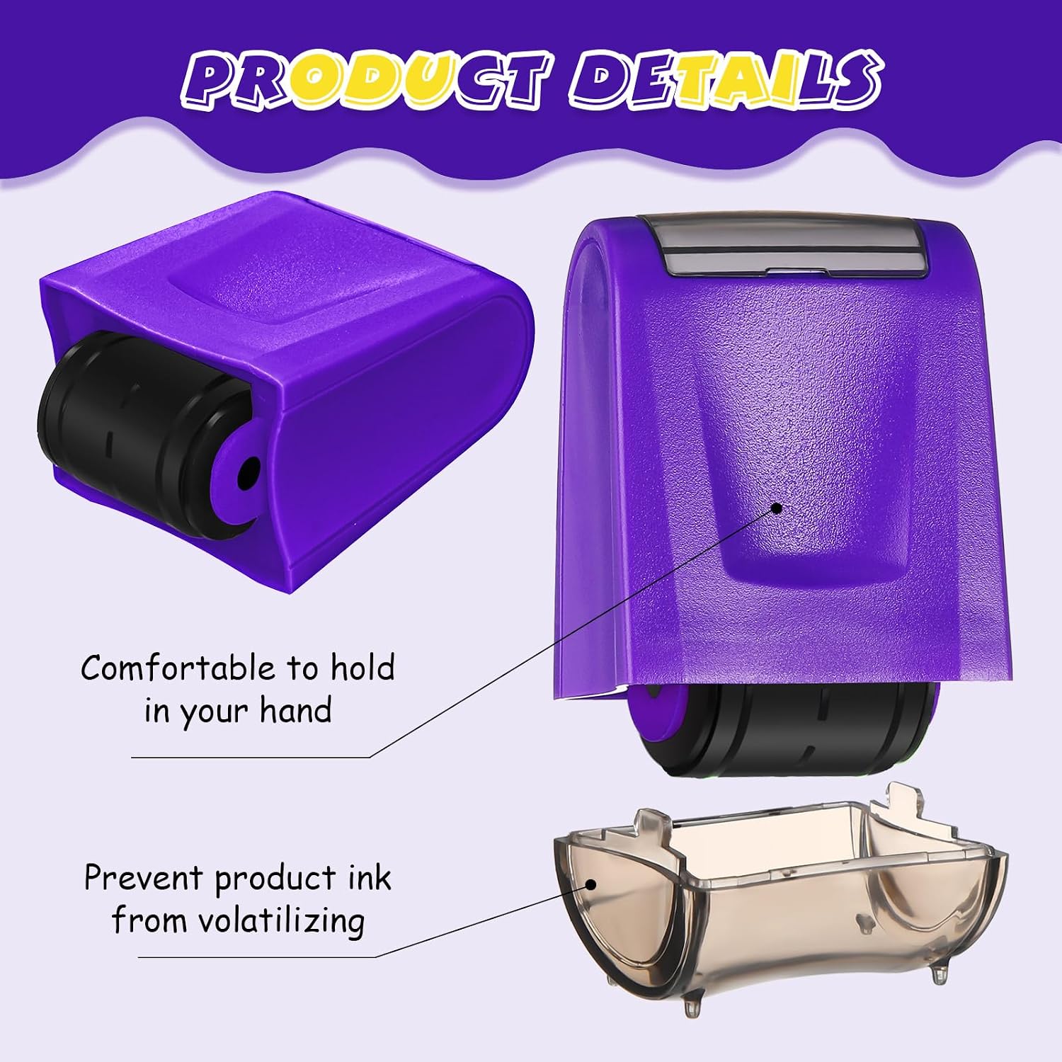 Teling 3 Pcs Dashed Handwriting Line Practice Roller Stamp Self Inking Line Rolling Stamps Teacher Stamp Sentence Strips Handwriting Practice for Kid Teacher Classroom Office (Purple)