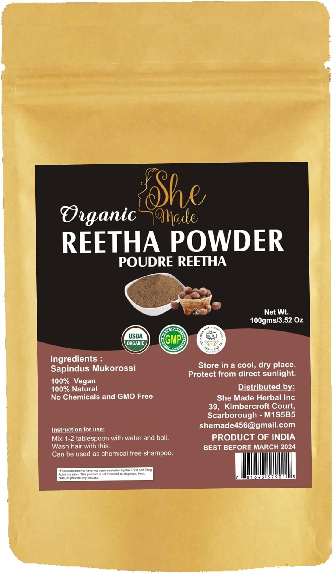 Organic Reetha Powder for Hair - 100% Pure Aritha/Soap Nut Powder for Hair Grown | Natural Hair Shampoo & Conditioner for Dandruff, Rough Hair, Oily Scalp, and More! | Sapindus Mukorossi