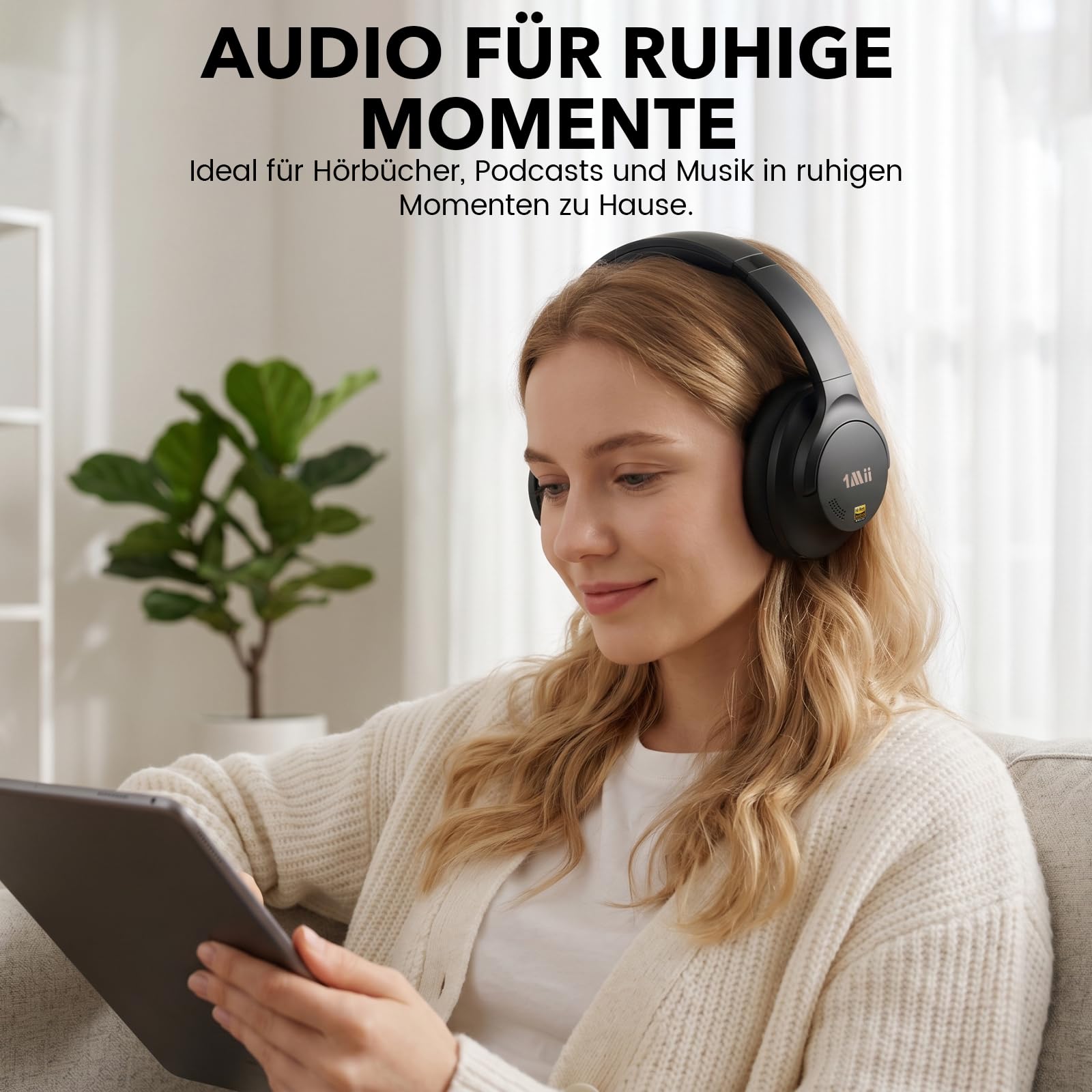 1Mii Y8+ Noise Cancelling Kopfhörer Over-Ear Bluetooth Kabellos, Schwarz