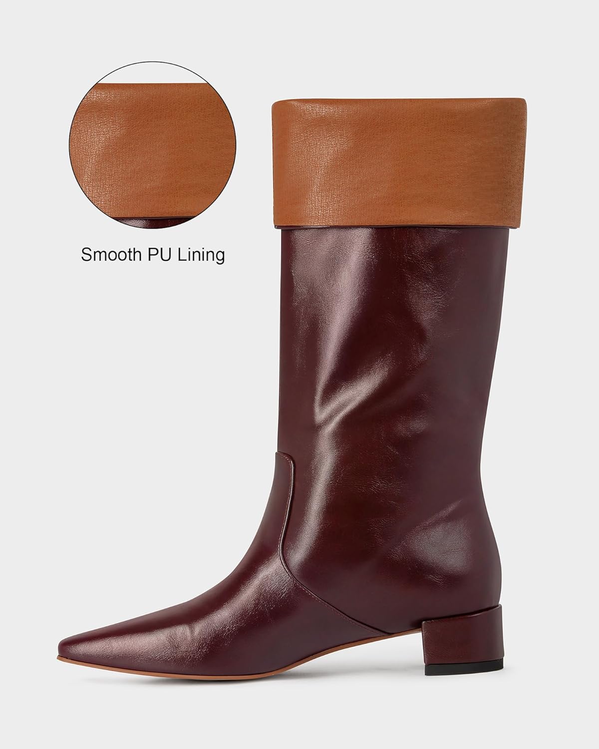 MUCCCUTE Knee High Boots Women - Boots for Women Square Toe Chunky Heels Tall Boots Pull-On PU Low Block Heel Long Boot - Image 3