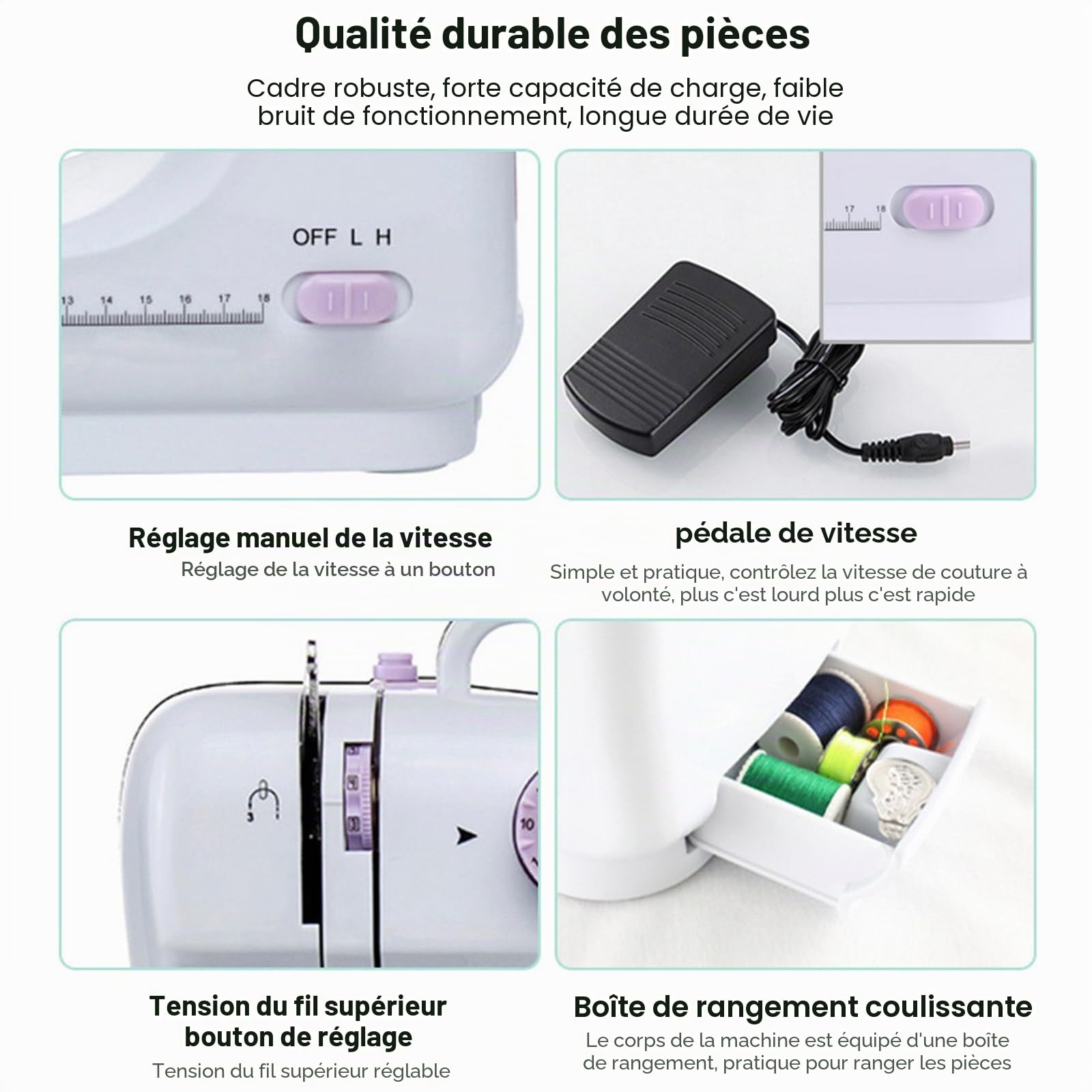 Machine à coudre électrique à 12 points pour débutants, mini machine à coudre électrique avec 1 plaque d'extension, 11 pieds de biche et 97 outils de couture