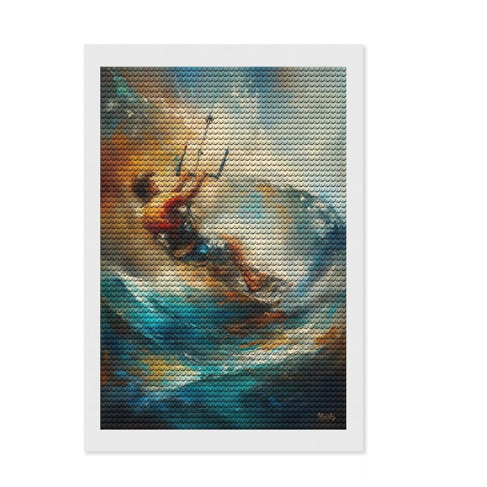 Junmoney Kitesurfing in Motion Round Drill Diamond Painting 8"x12", Relaxing DIY Hobby, Sparkling Round Gems, Modern Decor, for Adults