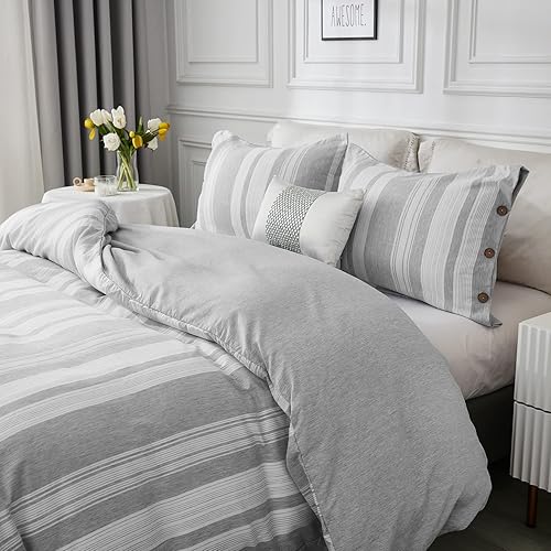 Miniatura 2 de MUKKA - Funda de edredón de microfibra con botones, lino jaspeado tipo Chambray, estilo moderno, suave, con cierre de botones de coco