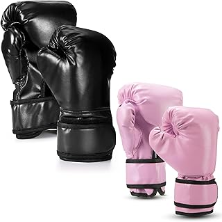 2 pares de guantes de boxeo para niños, jóvenes y adultos, incluye guantes de boxeo de 6 onzas y 10 onzas, equipo de combate para entrenamiento de karate de Taekwondo Kick Muay Thai BJJ