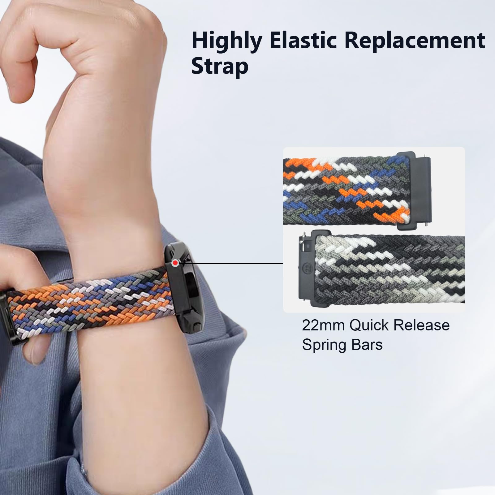 3 Sztuki Tkactwo Paski Kompatybilny z Amazfit Helio Strap, 22mm Elastyczne Nylon Paski Zamienne Zapięcie Magnetyczne Armband dla Sportow Kobiet i Mężczyzn