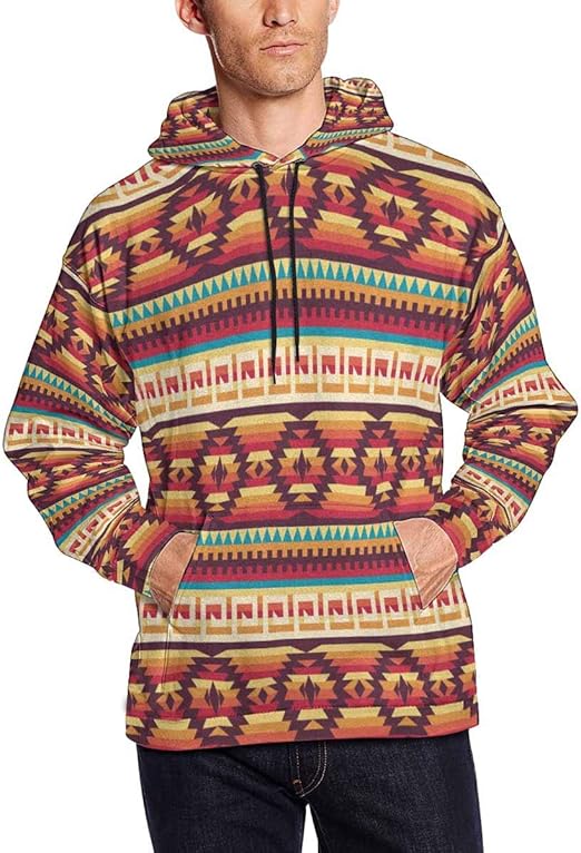 Western aztec hoodie mens Clearance