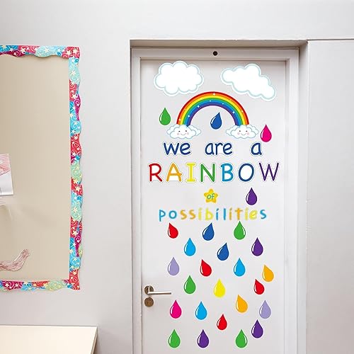 Miniatura 5 de Recortes motivacionales de tablón de anuncios de arcoíris, decoración inspiradora de aula con texto en inglés We are a Rainbow of Posibilitys para