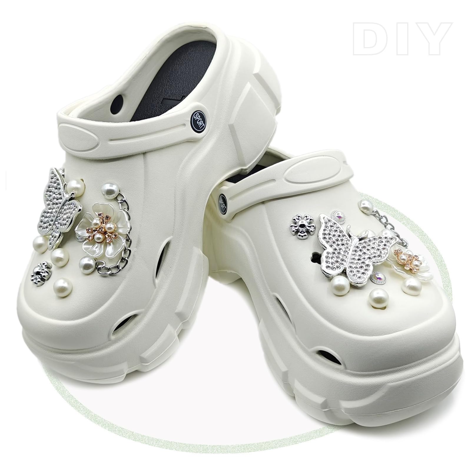 Solaud Donna Piattaforma Zoccoli Moda Accessori Decorativi Morbidi Comodi Leggeri Antiscivolo Spessa Aumentano l'altezza Modello Slip-on Spiaggia Piscina Giardino Sandali