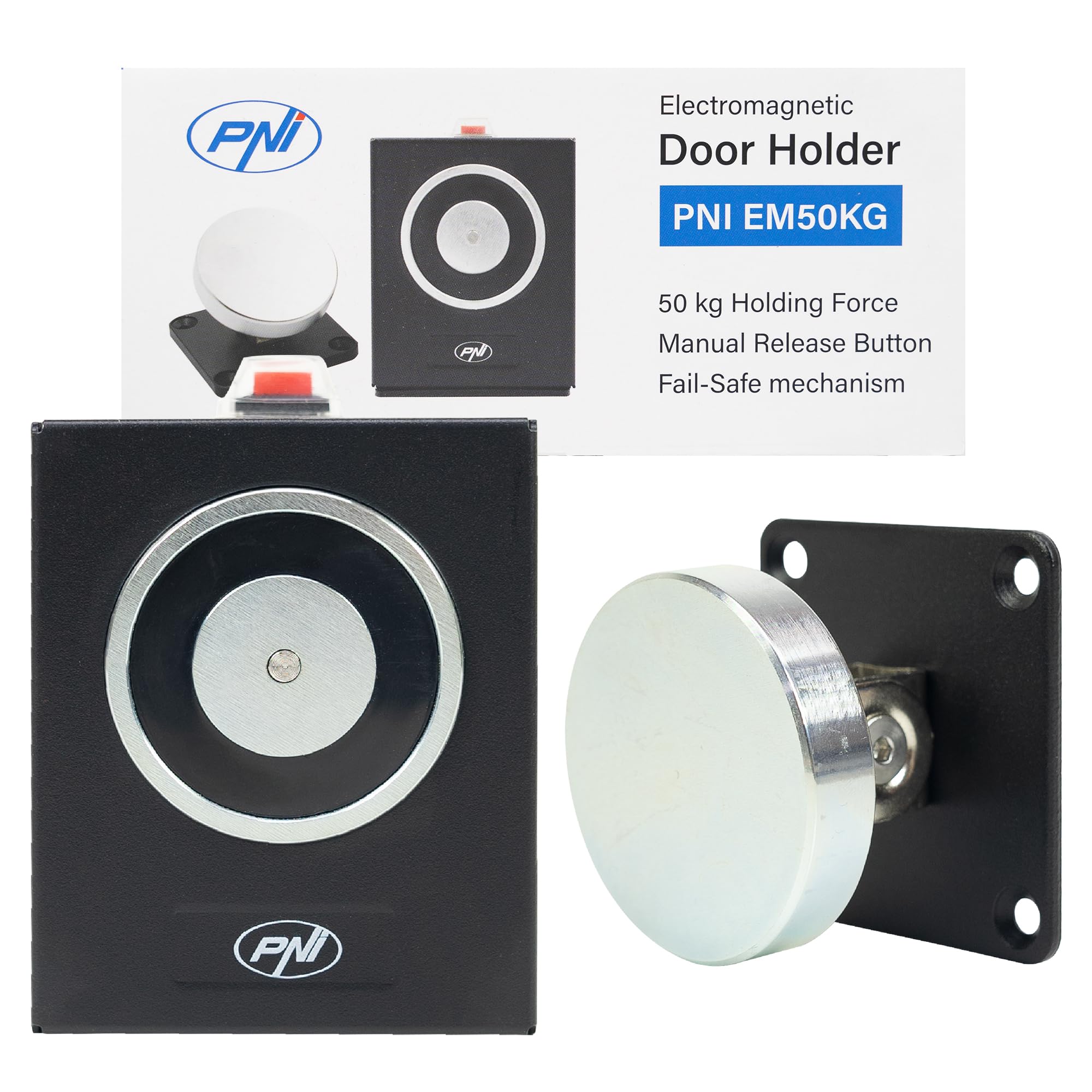 Electroimán PNI EM50KG 50 kg 12/24 V montaje en pared negro