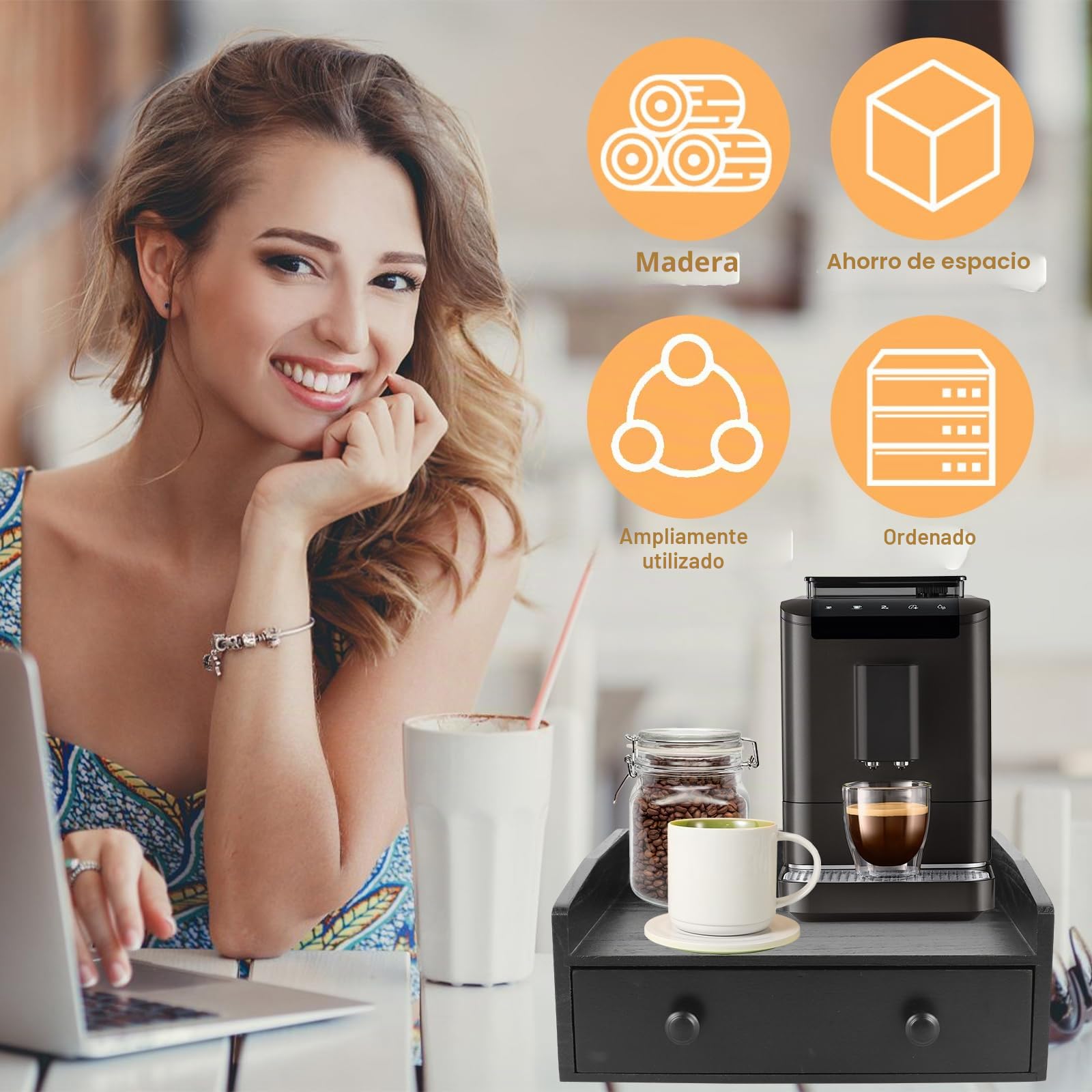 Organizador para bar de café, estación de trabajo, soporte para cápsulas con cajón para cápsulas de café, soporte para cafetera, accesorios de cocina, para café y oficina