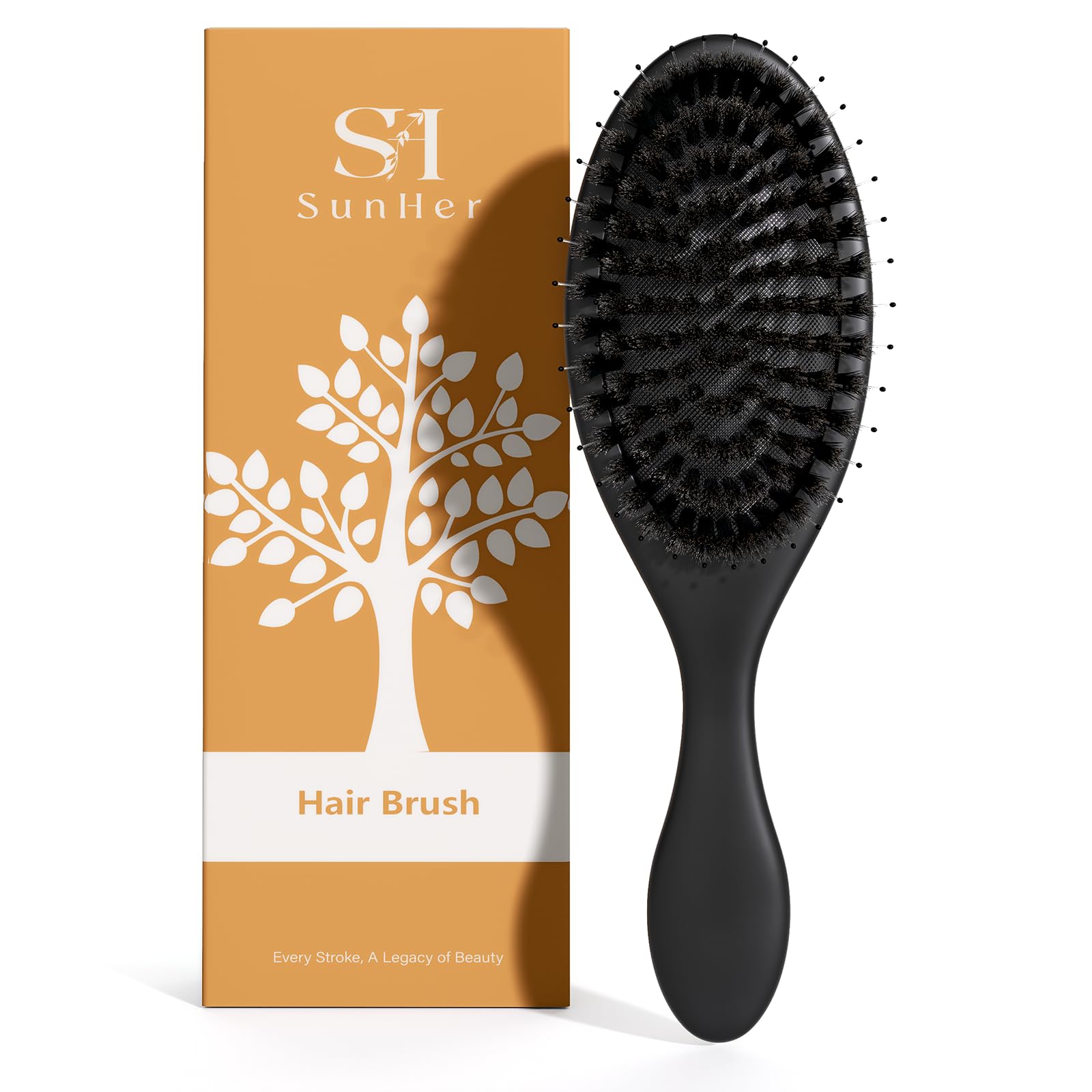 Boar Bristle Hair Brush, Dual Bristle Brush for Detangling Fine Hair Black
