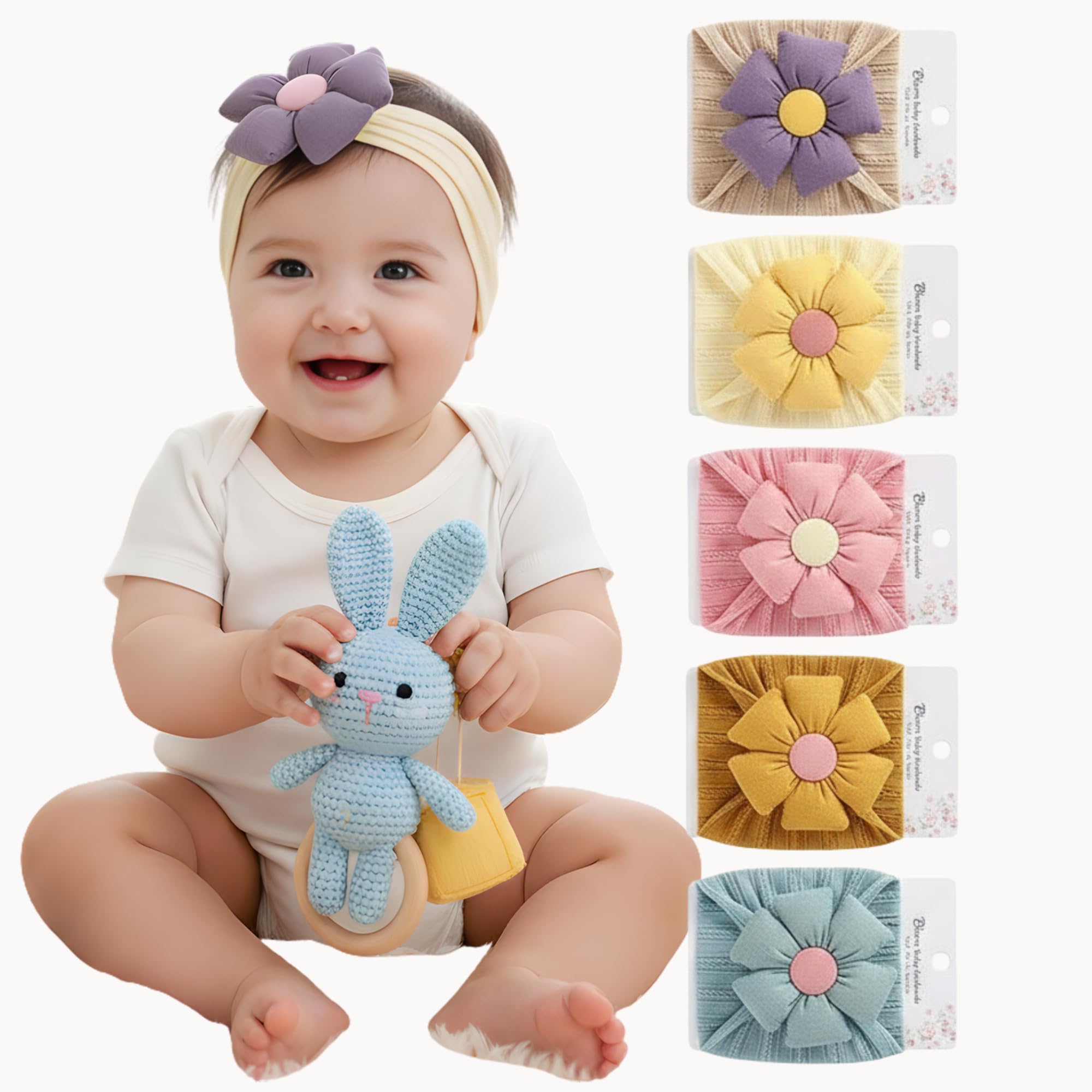 bakefy 6 Super Stretchy Soft Knot Headbands with Hair Bows Flower Head Wrap Hair Accessories For Newborn Baby Girls Infant Toddlers Kids-picture-17