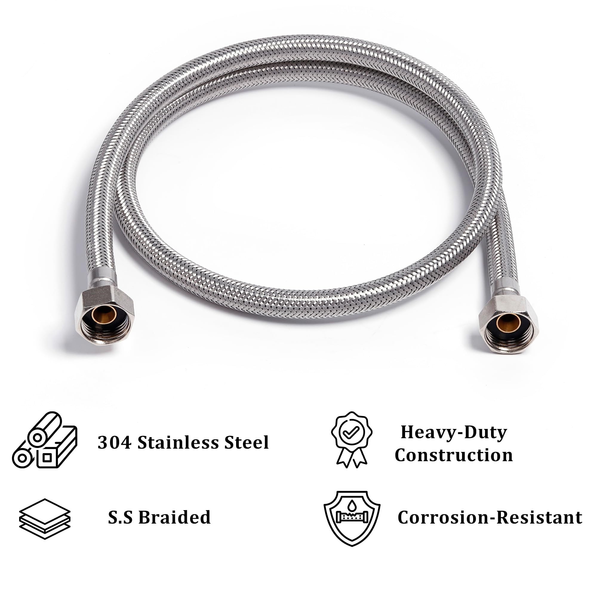SS 304 Stainless Steel Geyser Connection Pipe 5 Feet, 60 Inchs | Flexible Hot & Cold Water Geyser Pipes | Heavy Duty Tap & Washbasin Connection Pipe | Leak Proof Bathroom Water Hose (Pack of 1) 2