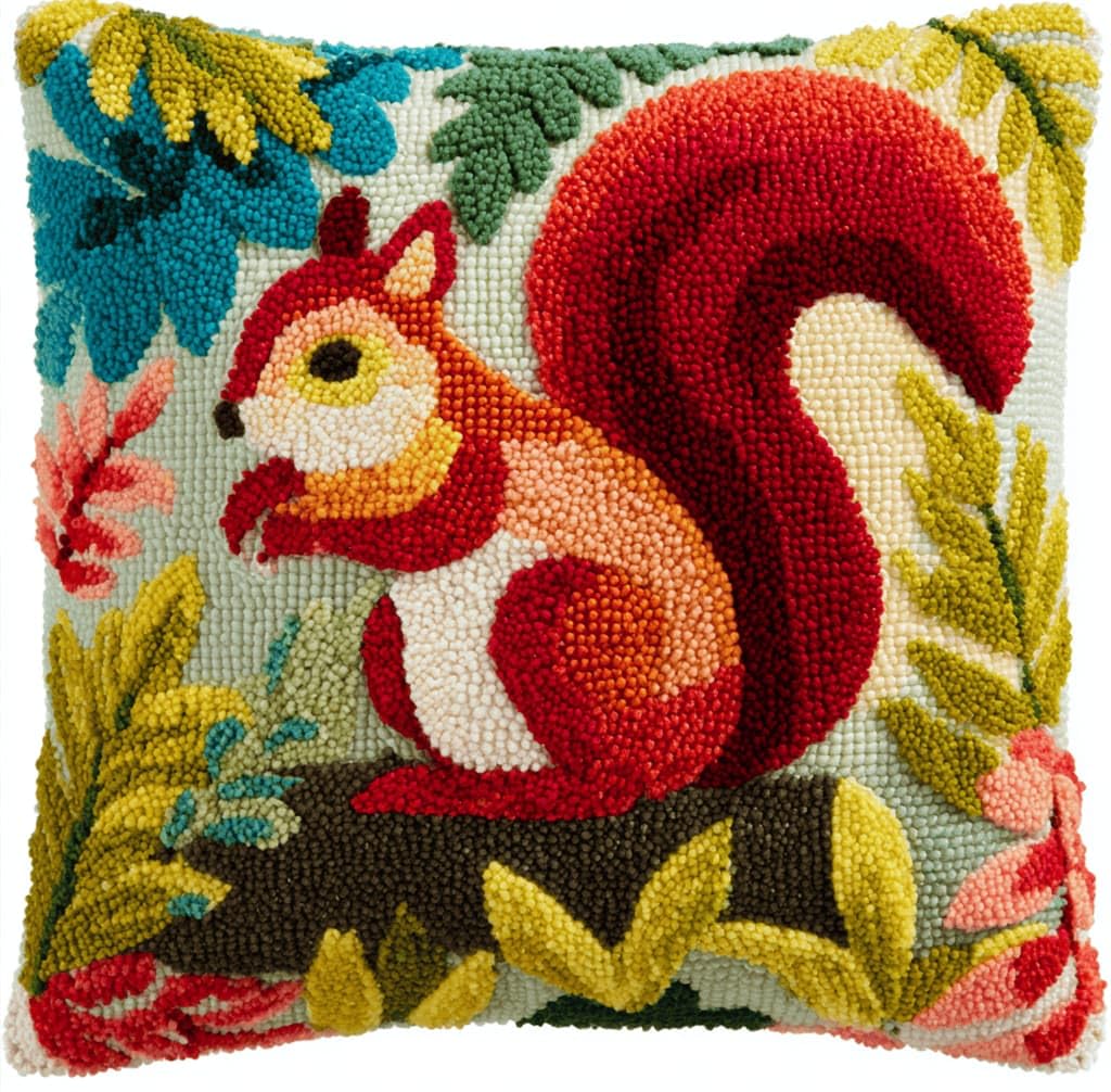 Kitquiver Latch Hook Kits Donkey for Adults,Jungle Squirrel DIY Latch Hook Cushion Kits and Latch Rug Kits Cross-Stitch Embroidery Cushion Cover for Home Sofa Decoration 17X17 in