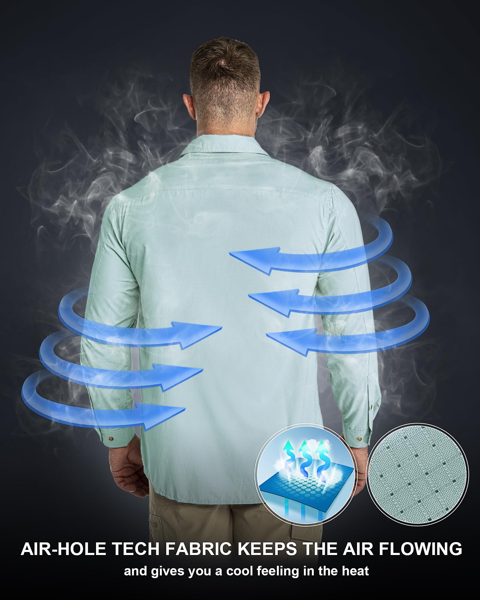 33,000ft Chemise de protection solaire à manches longues pour homme UPF 50+ UV - Séchage rapide - Pour voyage, safari, camping, randonnée