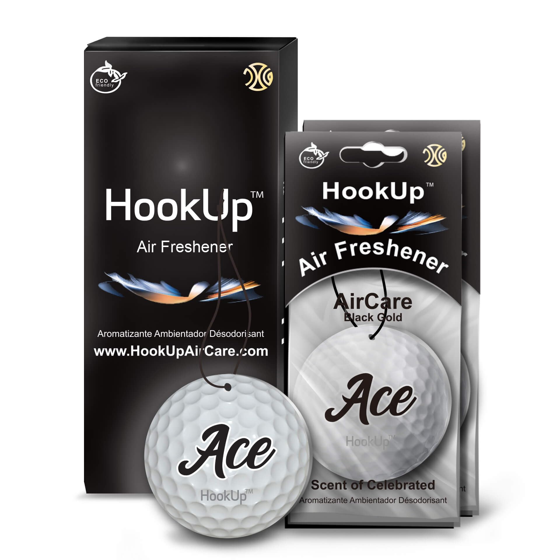 Golf Car Air Freshener by HookUp - 2 Pack - Black Gold Scent (Extra Strong) | Unique Golf Gift for Players, Coach, Fans | Hanging Car Accessory with Long Lasting Fresheners Smell