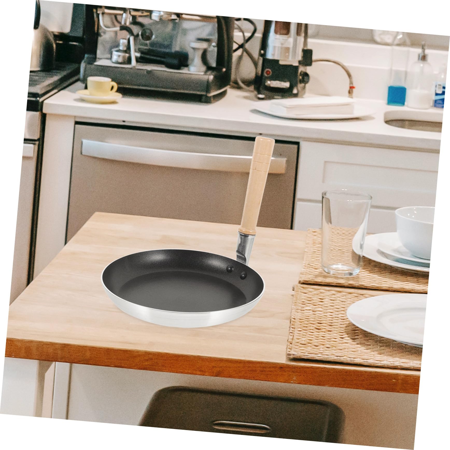 SHINEOFI Padella per Uova Antiaderente Piccola 19 CM in Alluminio Manico in Legno Mini Padella Multiuso per Frittate Pancake e Gnocchi per Cucina Domestica e Professionale