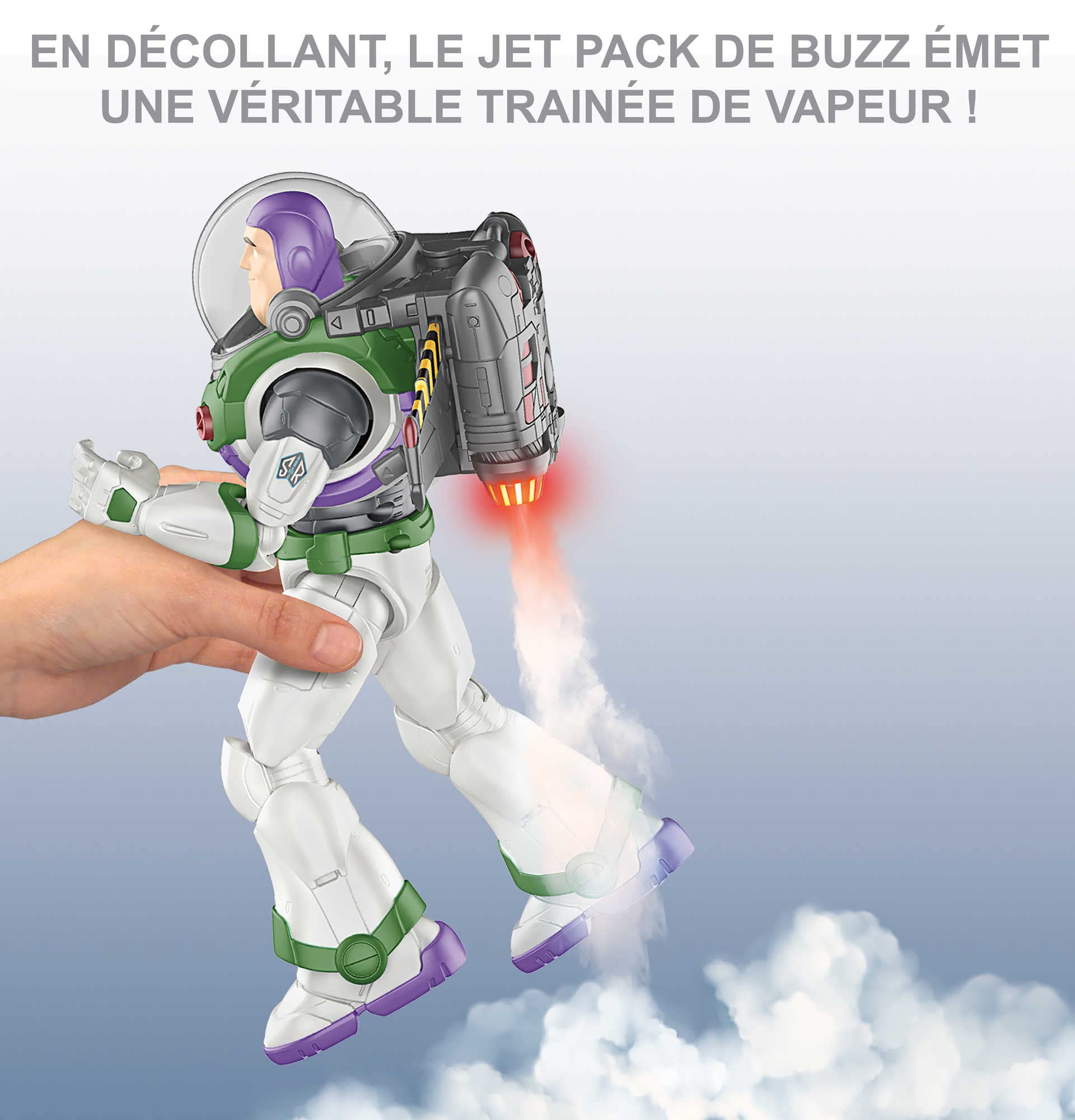 Mattel Pixar Buzz l’Éclair Figurine Articulée Buzz L’Éclair et son Jet Pack (30 cm), Figurine Parlante (version française), avec traînée de vapeur, Jouet Enfant, Dès 4 ans, HJJ37