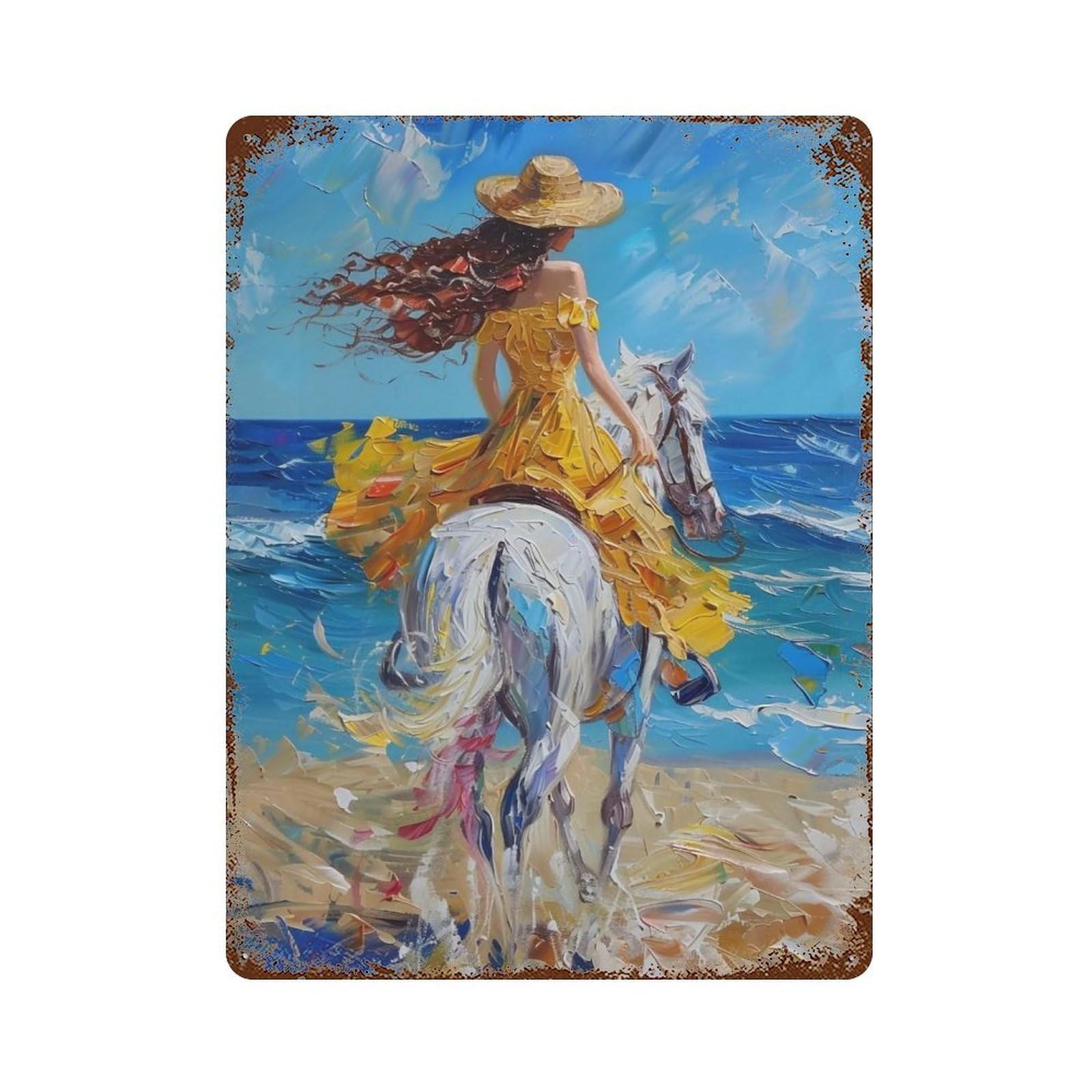 Hduryeyryy Multicolour Coastal Gallop In Yellow Gown 02 Wall Retro Iron Vintage Art Metal Tin Sign Poster Modern Home Cofffee Club Art Bar Shop Decor 40X30cm