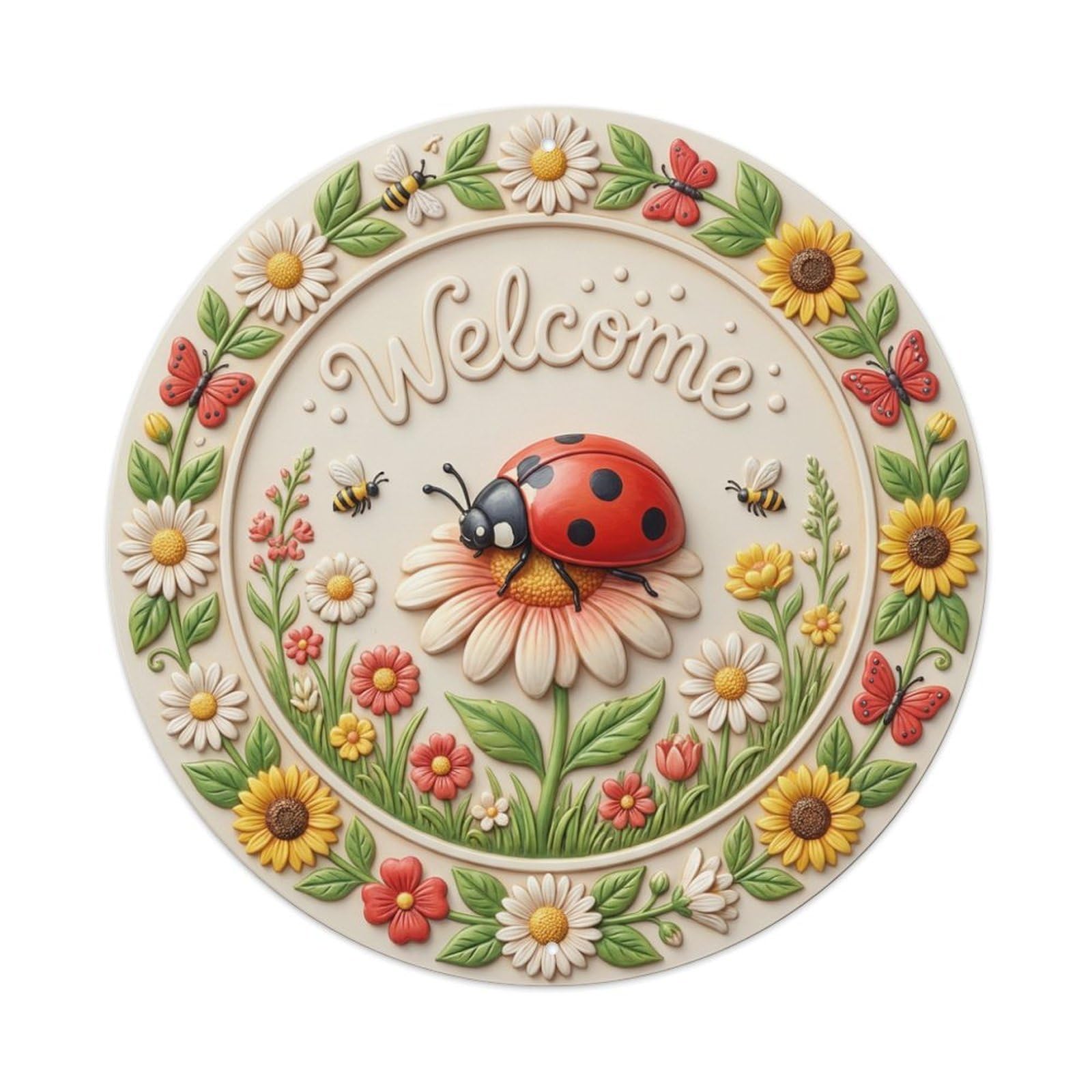 Tgrcjimh Style Metal Tin Sign Ladybug Flower Welcome Garden Delight