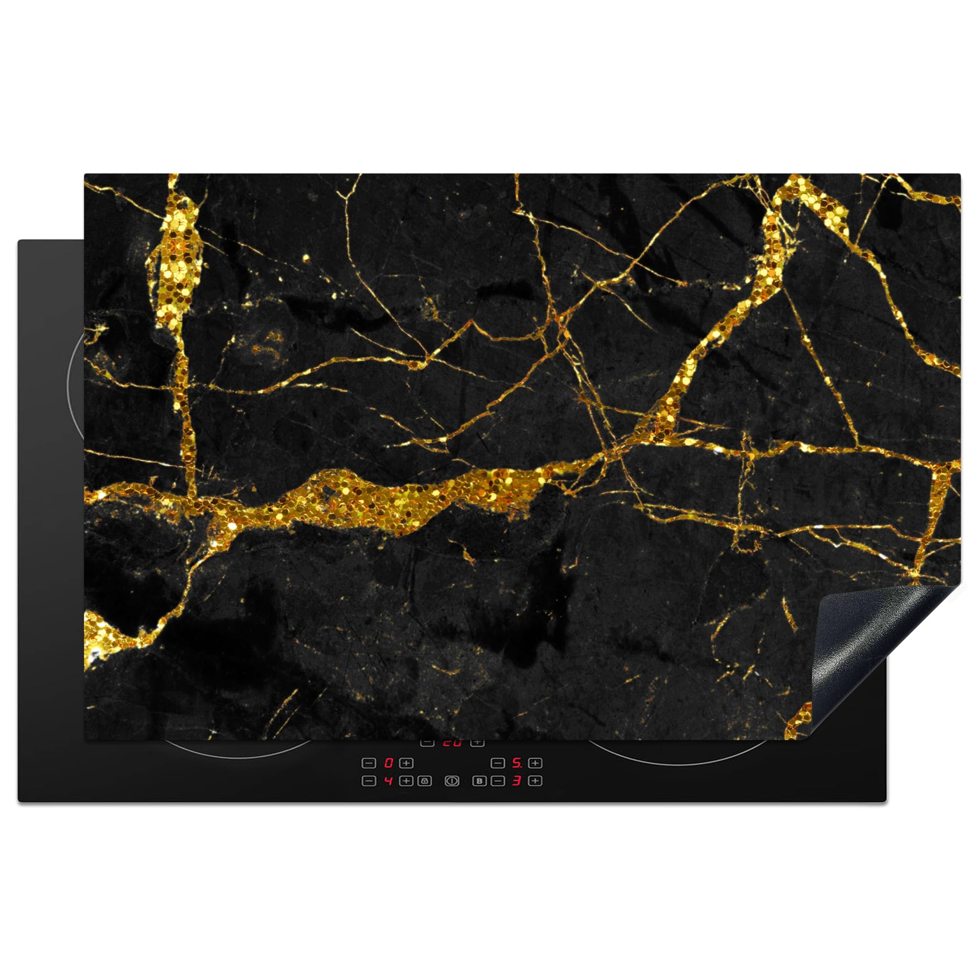 KitchenYeah© Induction Hob Protector Mat 20.5"x31.9" / 81x52 cm Cooker Top Protectors Cover Ceramic Covers Electric Hobs Vinyl Marble - Gold - Black - Marble Look - Luxe - Glitter