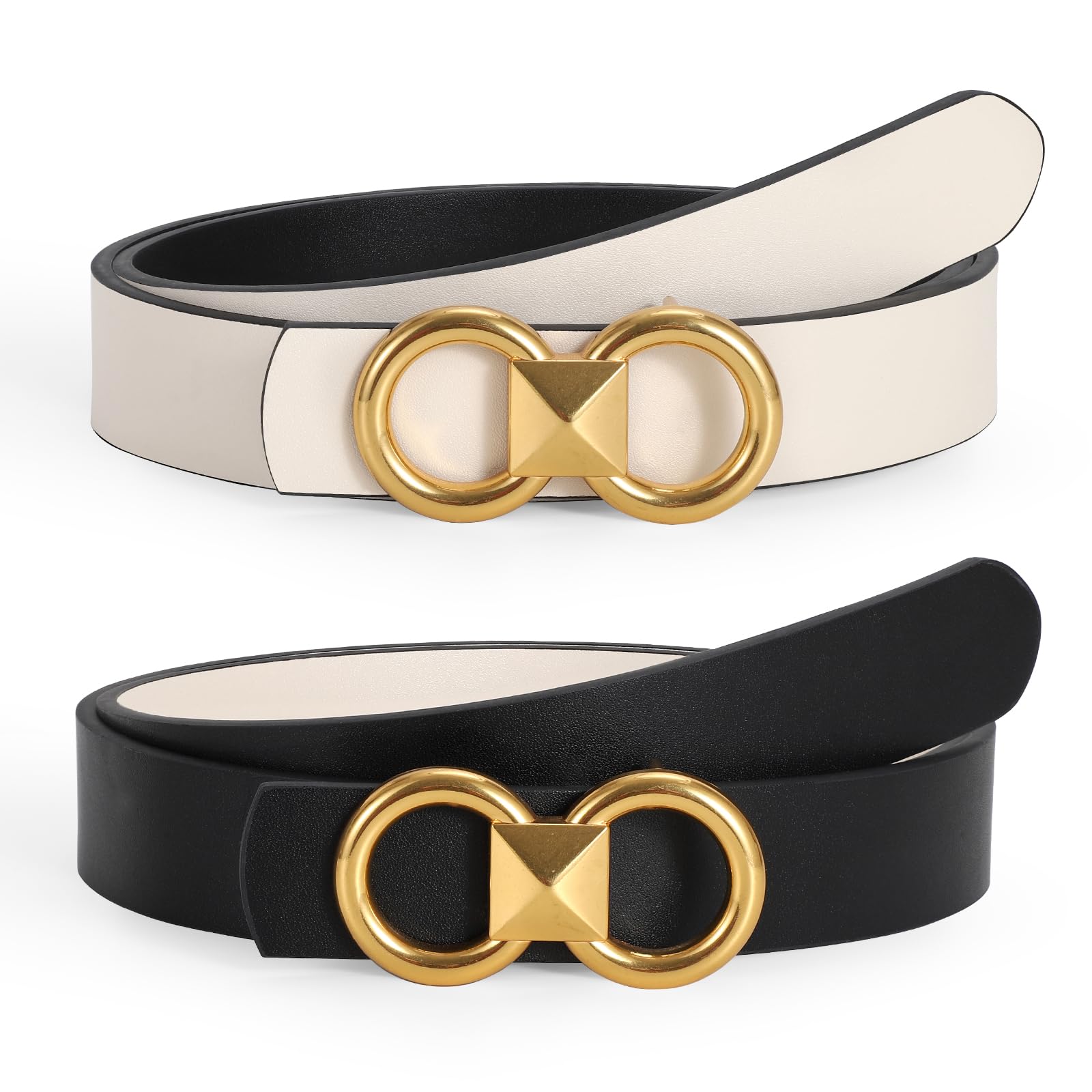 JASGOOD Women's Reversible Leather Belt Fashion Ladies Waist Belt for Jeans Pants with Gold Buckle