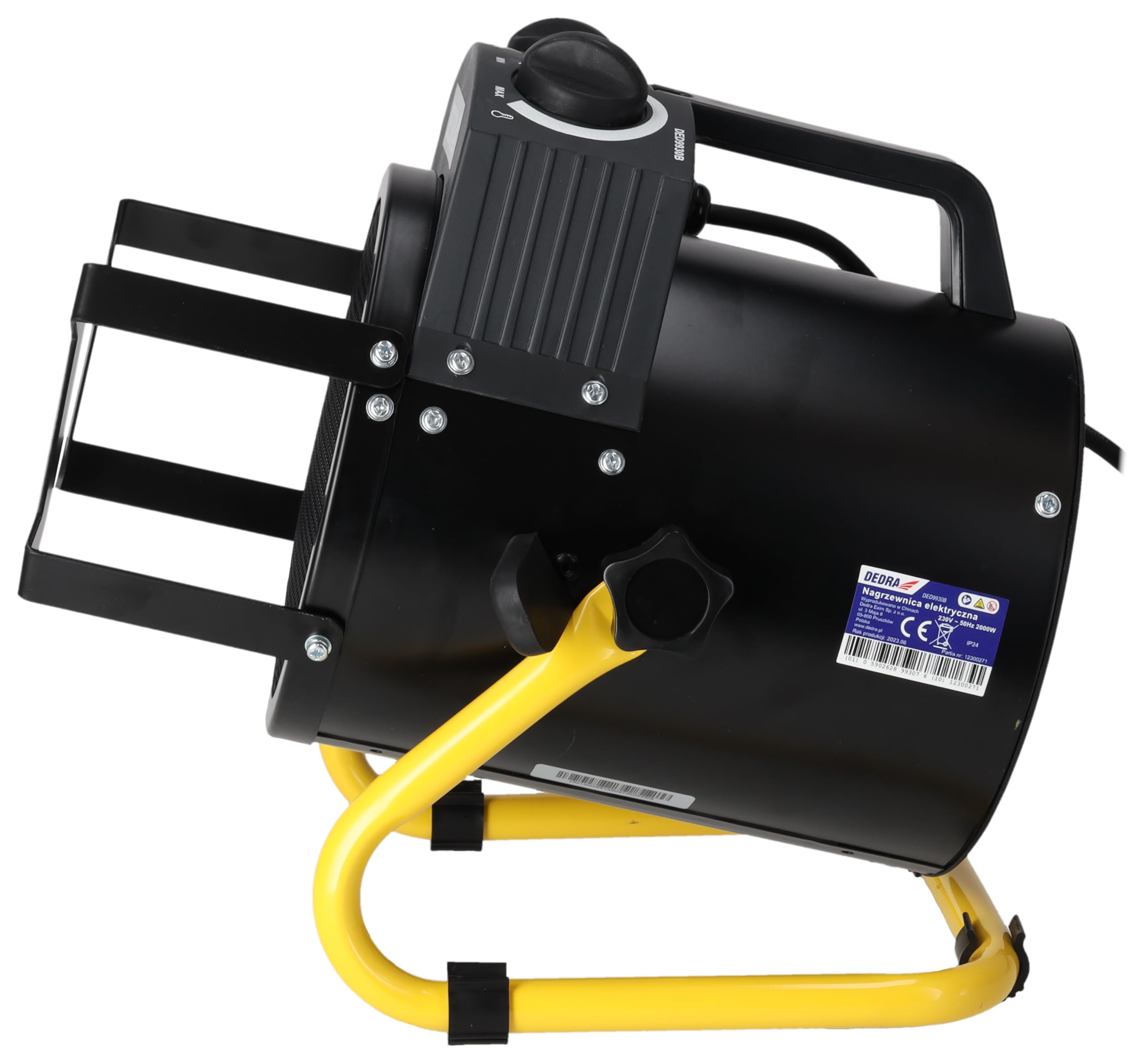 DEDRA Canon à Chaleur Électrique 2 kW (2000W) – Chauffage d'Appoint Portable 230V – Souffleur à Air Chaud pour Garage, Cave, Atelier – Thermostat, 3 Modes (Rond Noir DED9930B)