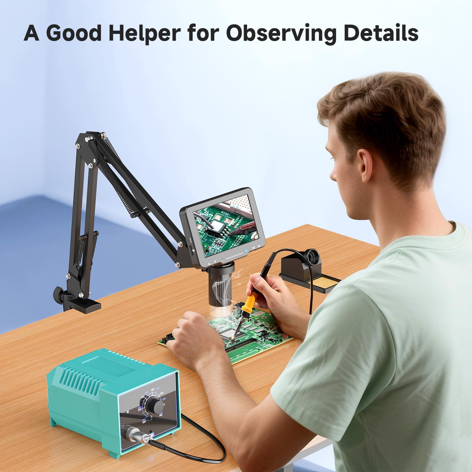 Flex Microscopio digital con pantalla IPS de 5 pulgadas, microscopio de soldadura con brazo flexible, suministros de colección de monedas de aumento de 1000x para reparación electrónica, PCB, plantas