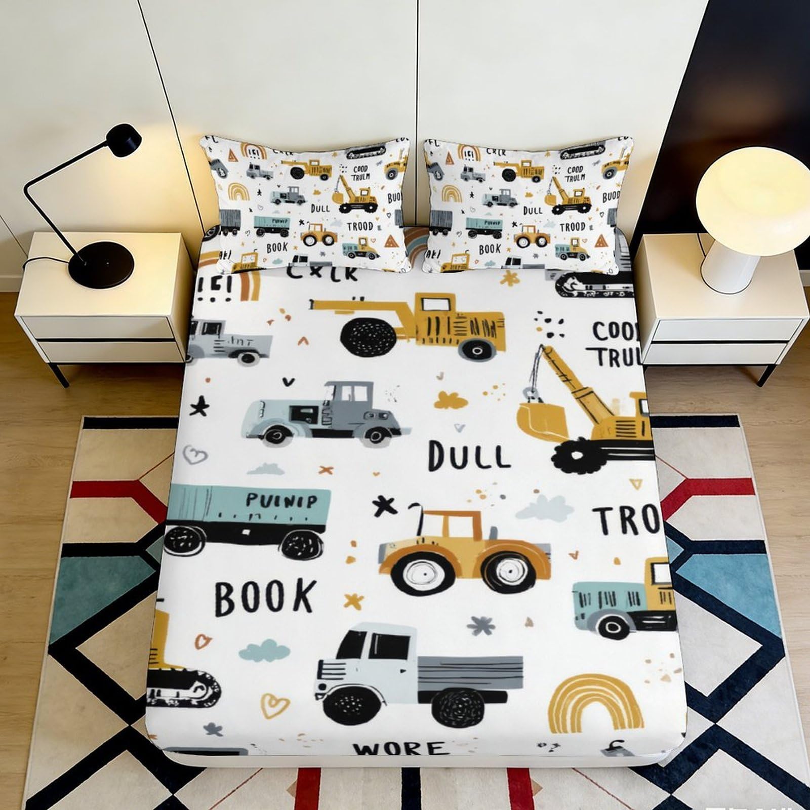 Jqzkxnhpbr Style-7 3D Printed Construction Vehicles Fitted Sheet Microfiber Soft Cartoon Trucks Mattress Cover For Bedroom Dorm Kids 90X200x25cm