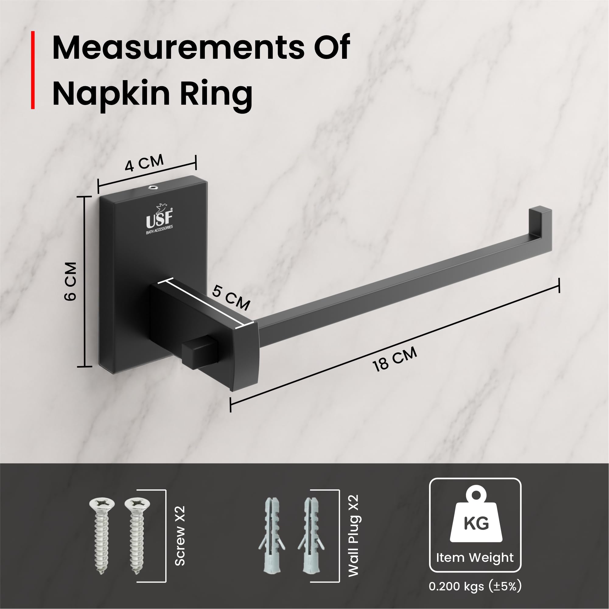 USF Stainless Steel Grade 304 Space Saving Towel Ring Holder for Bathroom | Napkin Rings & Hanger for Wash Basin & Sink | Anti Rust Corrosion | 25 Years Warranty (Black) Orizon — Amazon image 2