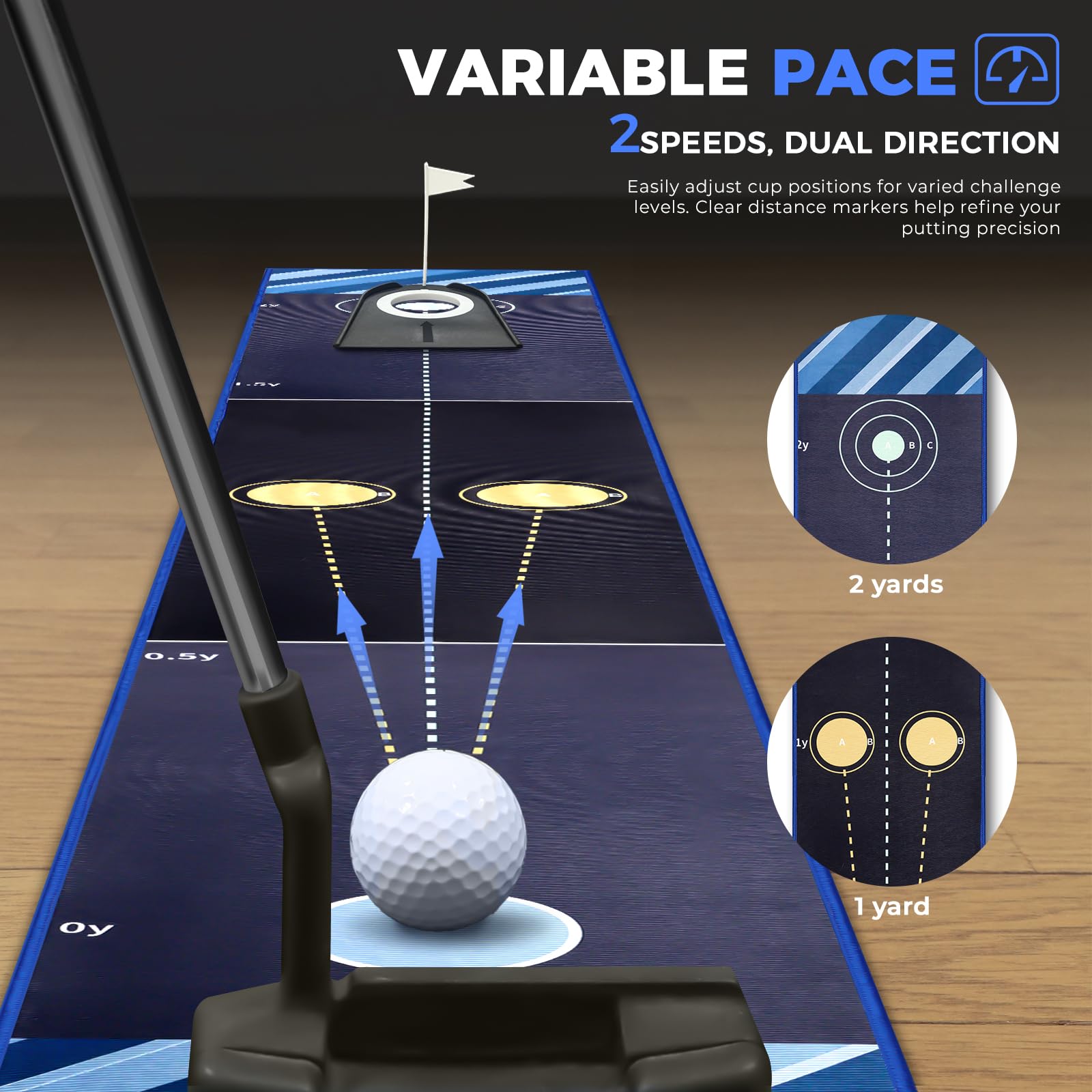 Portable Golf Practice Putting Mat for Indoor Outdoor 8ft Practice Green with Hole Cups Distance Markers, Anti-Slip Base, Distance Markers Anti Slip Base for Home, Office, Backyard