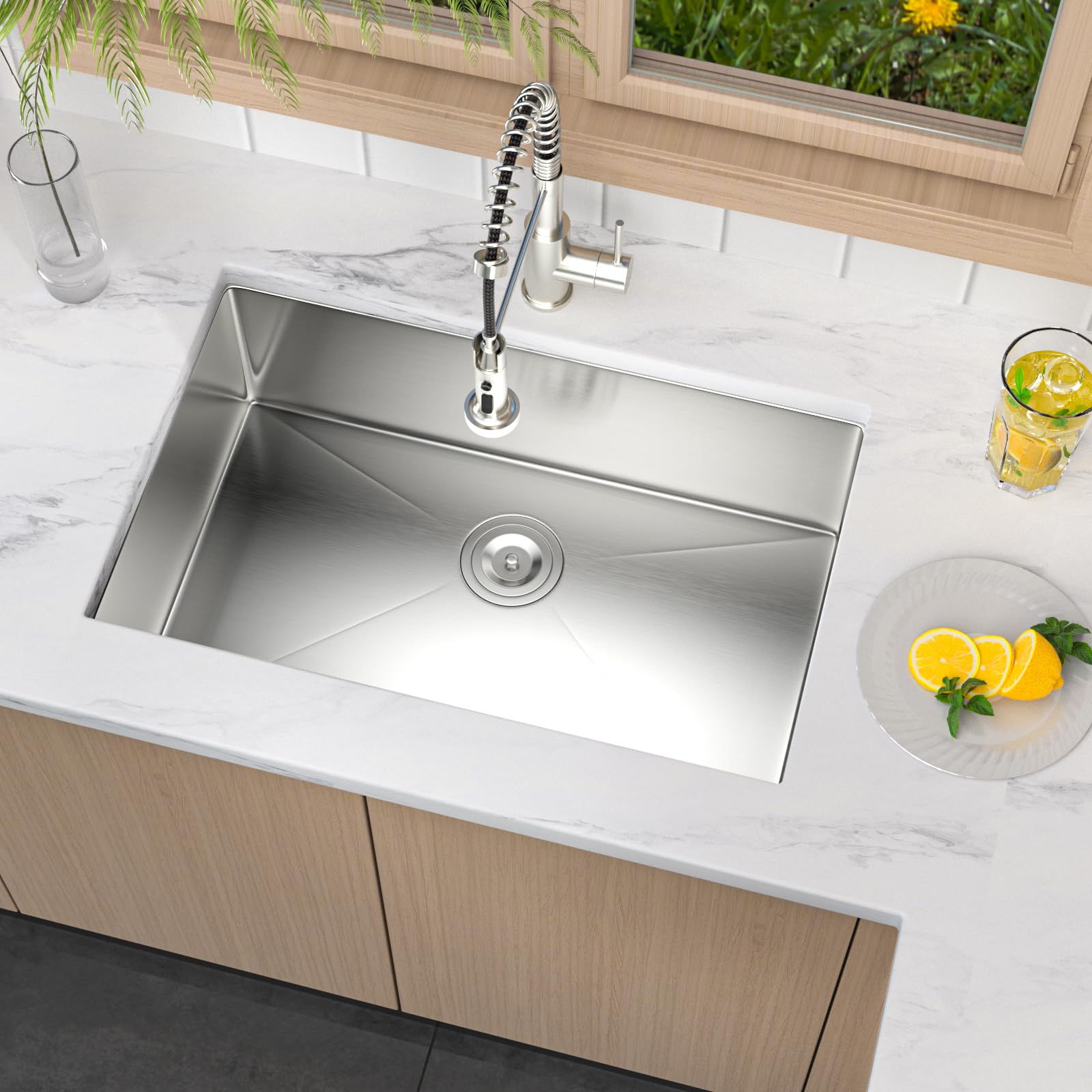 Photo 1 of Fuyuoer 28 Inch Undermount Kitchen Sink 18 Gauge Stainless Steel Under Counter Sink Single Bowl Deep Handmade Single Bowl Kitchen Sink,28"x18"x9"