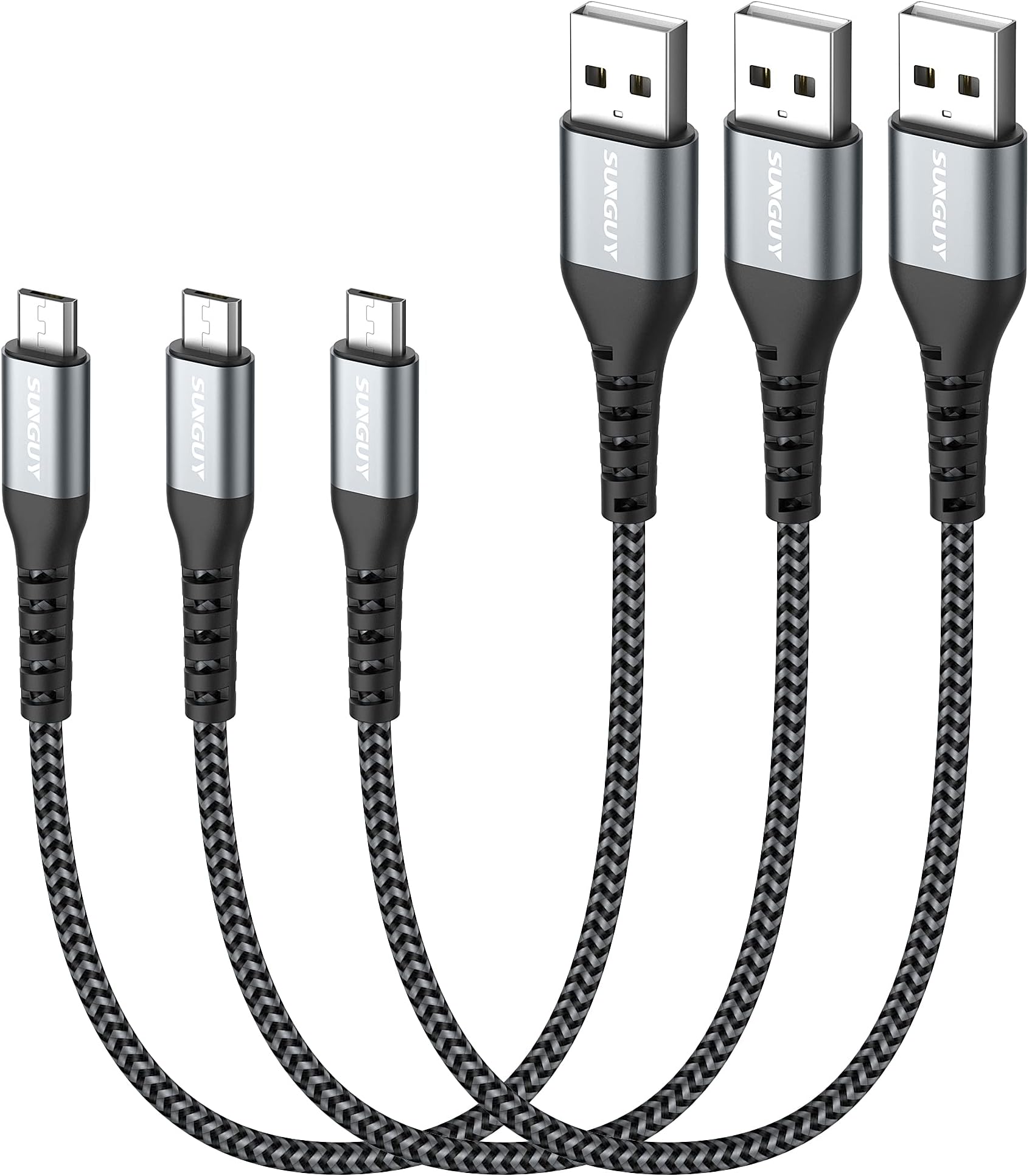 SUNGUY Short Micro USB Cable 【3Pack 1FT/0.3M】 Nylon Braided USB Micro