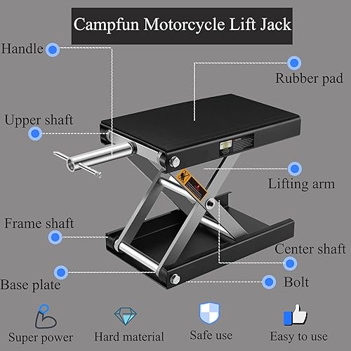 Miniatura 6 de Campfun Gato de tijera para motocicleta, capacidad de 1100 libras, soporte central de motocicleta de plataforma ancha, gato de elevación de tijera