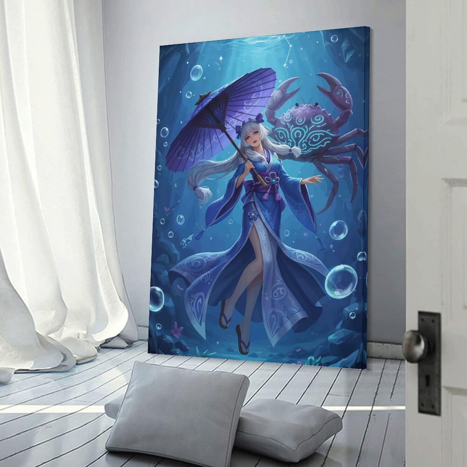 Junmoney Girls Frame-Style-5 Anime With Crab And Umbrella Room Decor Wall Art 20X30inch(50X75cm), For Lounge Decor, Offices Or Entryway Styling, A Flexible Wall Accent For Shared Spaces