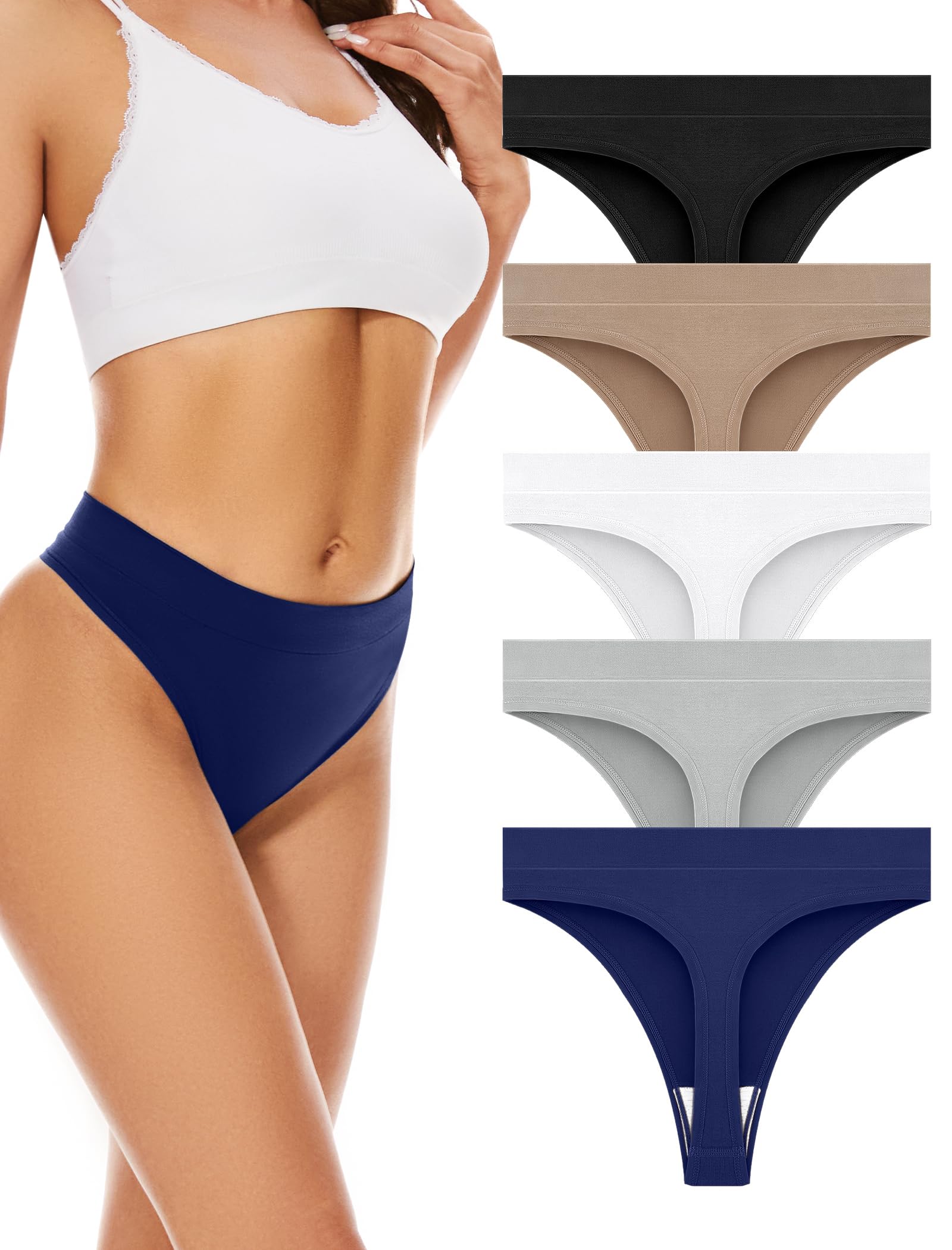 VOENXE Slip Perizoma da Donna A Vita Alta,Senza Cuciture Tanga,Mutande Invisibili Brasiliana Microfibra Intimo Mutandine, Perizomi Mutanda Invisibile,String Thong Elasticizzato Culotte,Pacco da 5