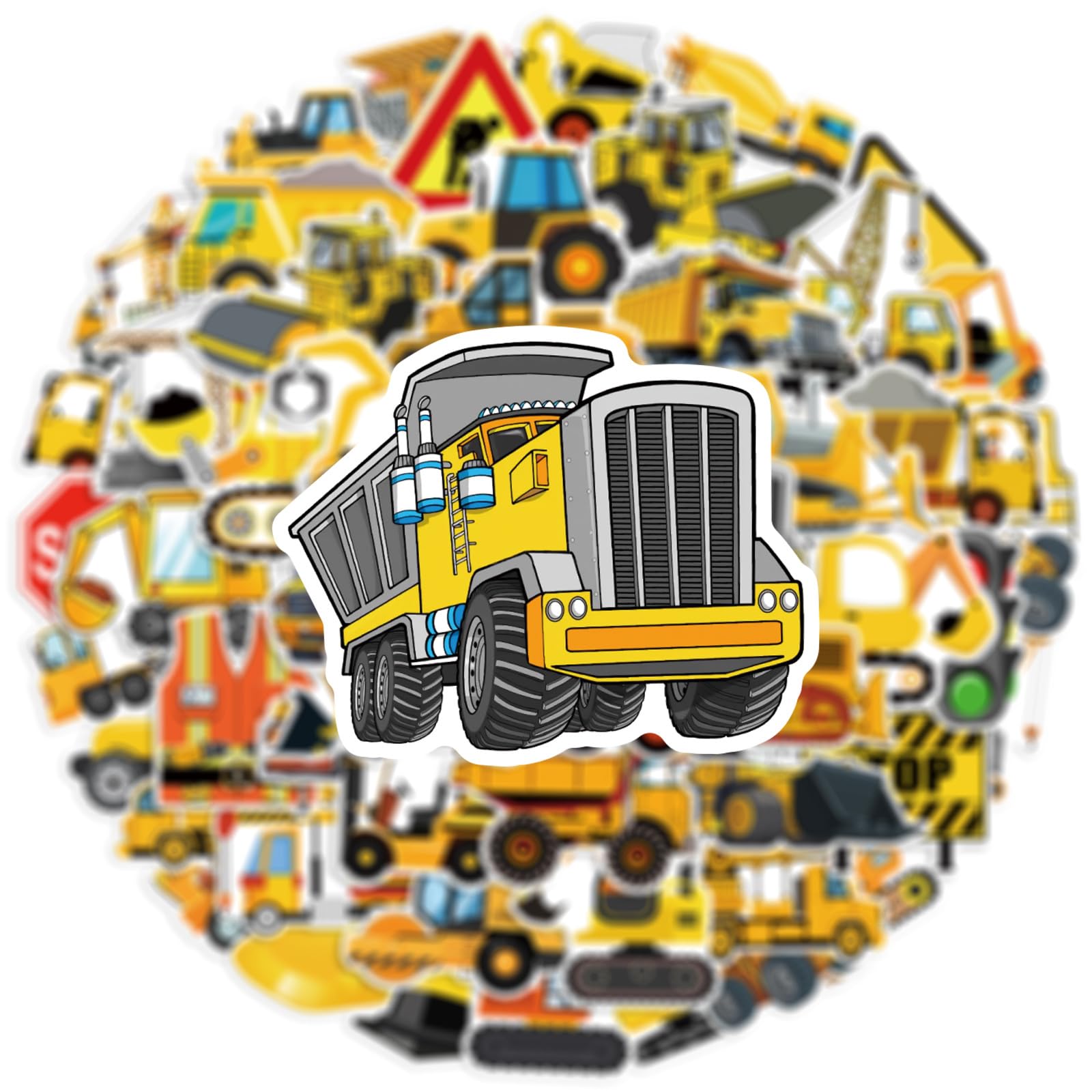 Tuyatezhi Girls 50Pcs Cartoon Engineering Vehicle Stickers For Boys Children Teens,Truck Stickers For Laptop Water Bottles,Bicycle,Skateboard,Computer,Waterproof Vinyl For Wall,Graffiti Stickers