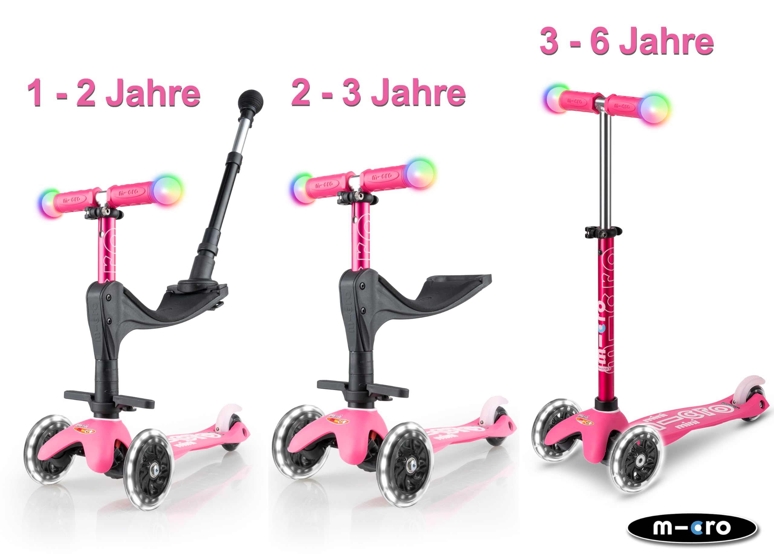 micro™ Mini micro Deluxe Magic 3in1 | Höhenverstellbar & Mitwachsend | Das ORIGINAL | Kinderroller ab 1 Jahr | Inklusive LED Rollen, Griff & Sitz | Jungs & Mädchen 1-6 Jahre