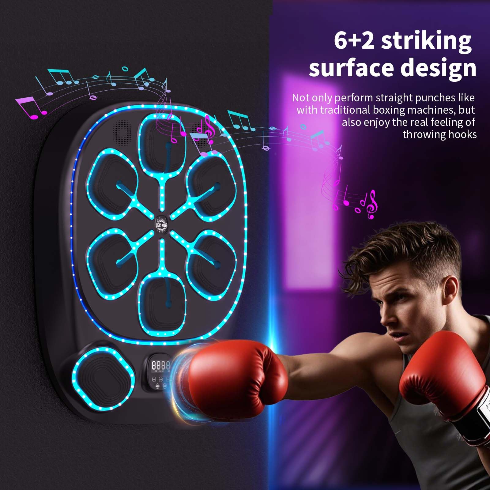 Machine de Boxe Musicale LED Bluetooth – 9 Modes de Vitesse et comptage – pour Enfants et Adultes, Maison et Salle de Sport