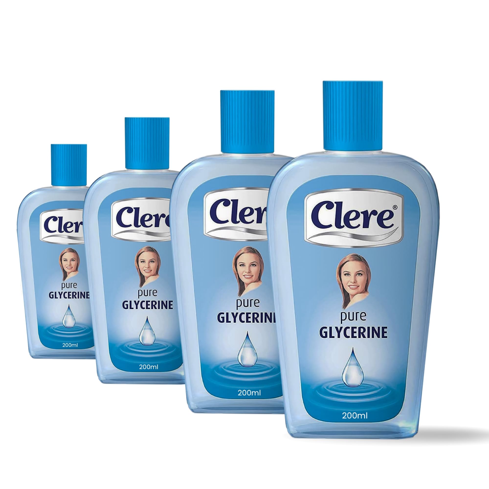 CLERE 100% Pure Glycerine Liquid for Versatile Skin Care, Glycerin for Face Moisturizes Dry Skin, Softens, and Glycerol Reduces Stretch Marks, 200 ml (Pack of 4)
