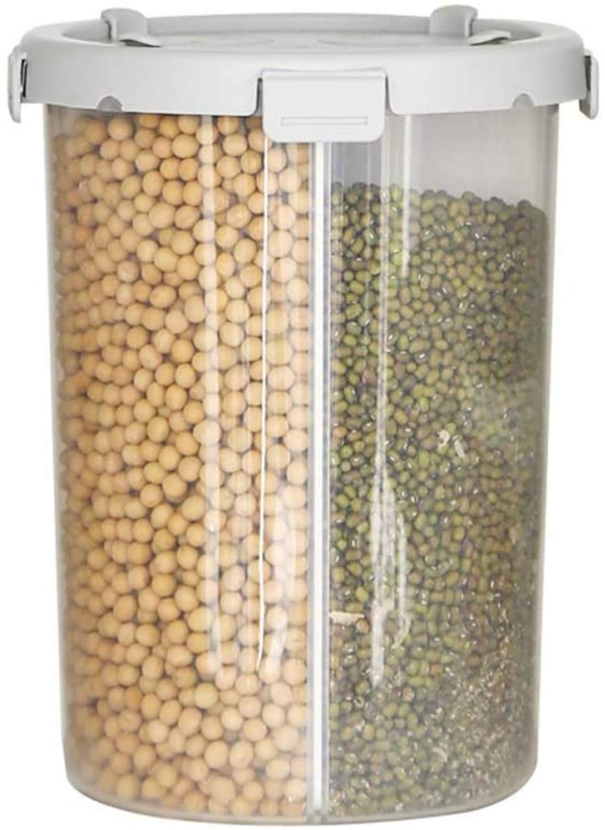 Dispenser di cereali da cucina in plastica con 4 griglie per farina, grano, riso, scatola portaoggetti grigia con coperchio sigillato per contenitore per alimenti secchi nization domestico