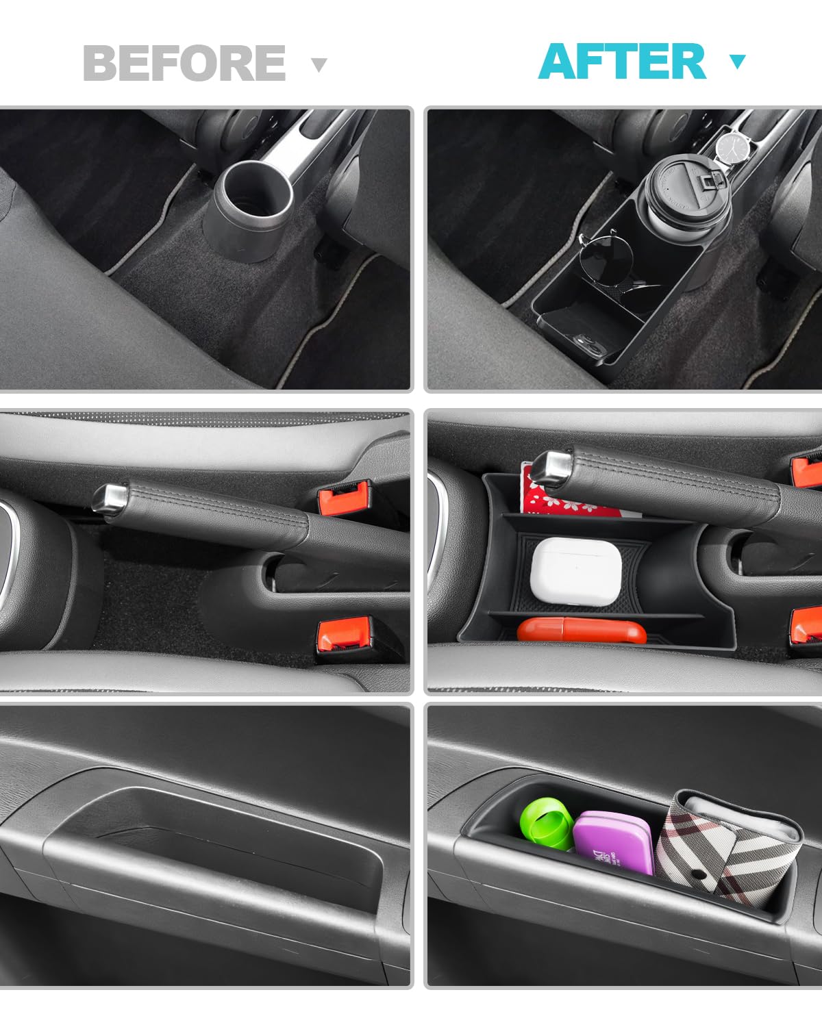 CDEFG Kompatybilny z VW UP GTI/Seat MII/Citigo 2013-2023, organizer do konsoli środkowej, pudełko do przechowywania, akcesoria samochodowe [3 sztuki]