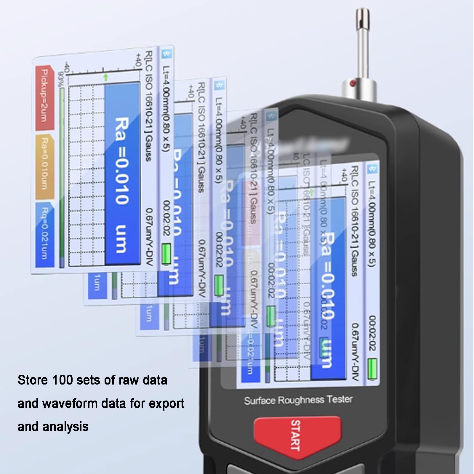 Rugosímetro Digital Portátil con Reloj En Tiempo Real, Pantalla LCD, Medición De 12 Parámetros, Precisión De 0,001 Μm, Capacidad De Almacenamiento De 100 Conju
