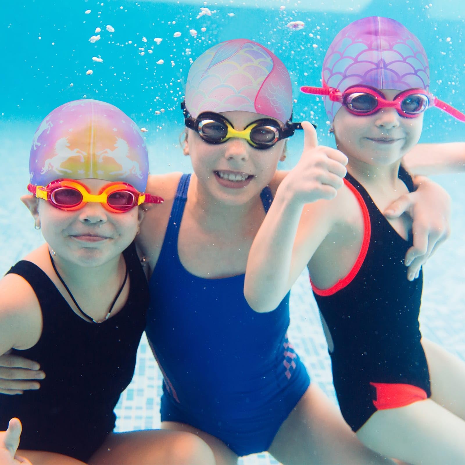 Lot de 2 Bonnets de Bain pour Enfants Bonnets de Bain en Silicone pour Filles Bonnets de Bain imperméables