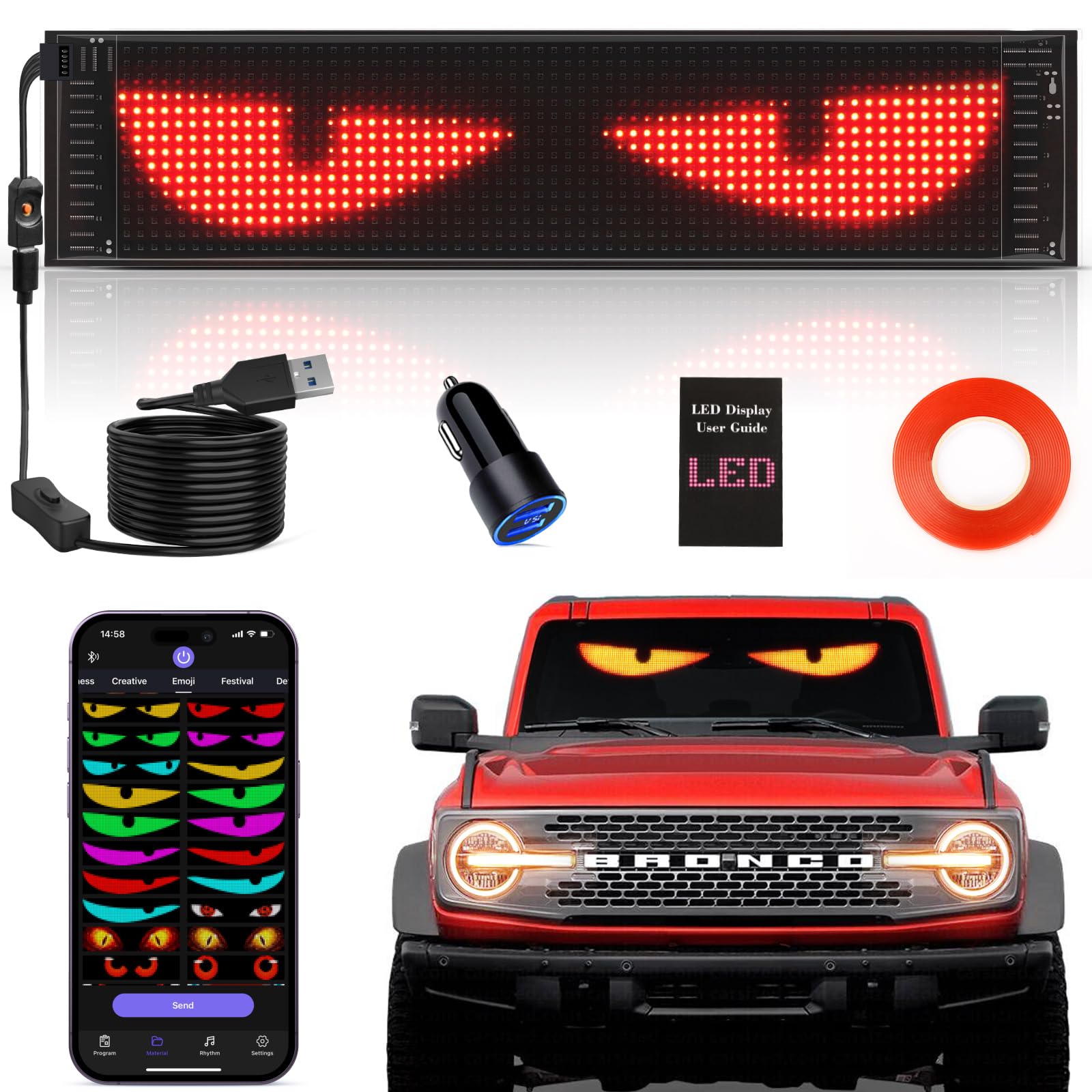 Flexible LED Sign For Trucks 15x4 Inch Devil Eyes LED Panel - APP ...