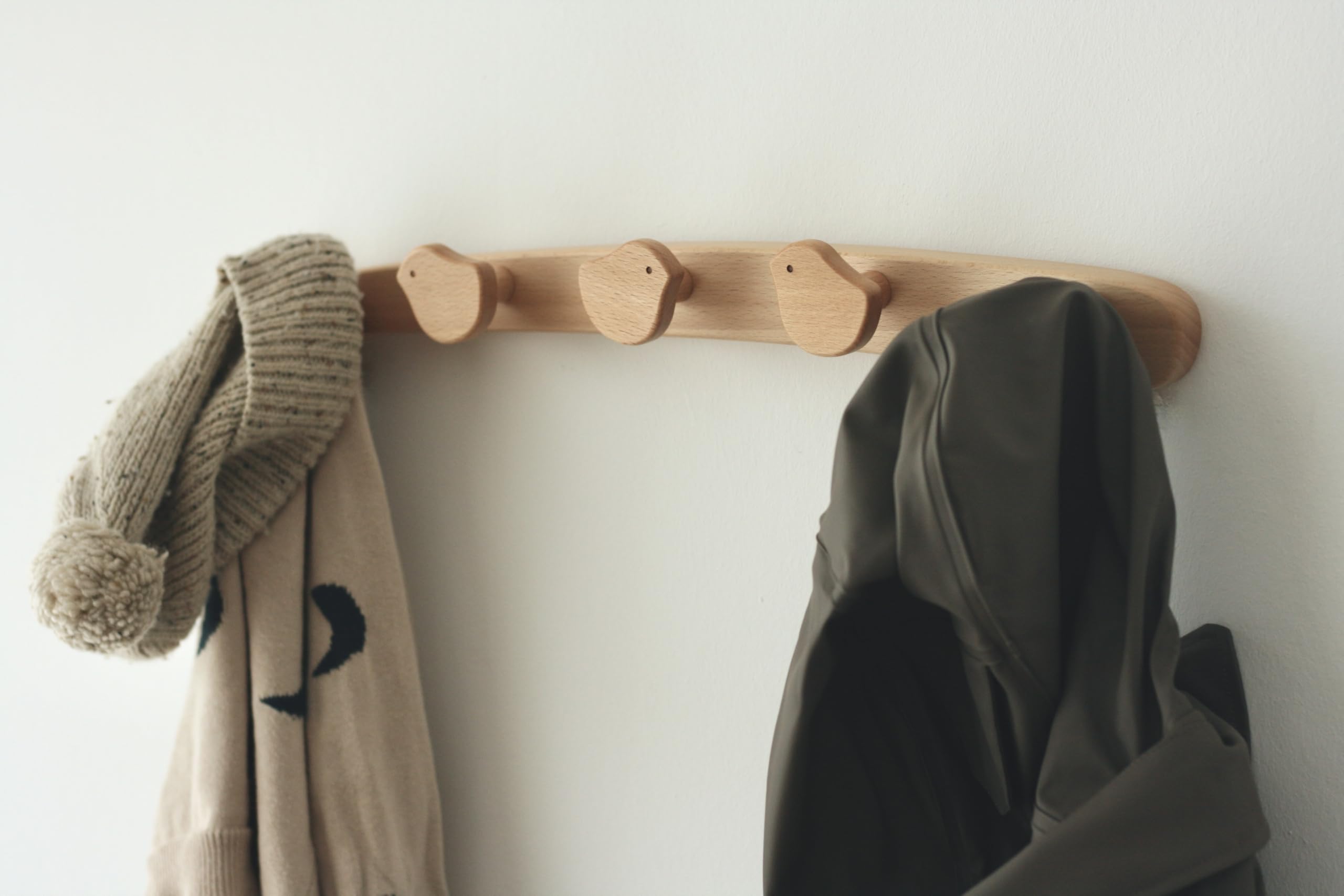 Flappi Appendiabiti da parete legno per bambini 5 ganci 50 cm Design uccellino