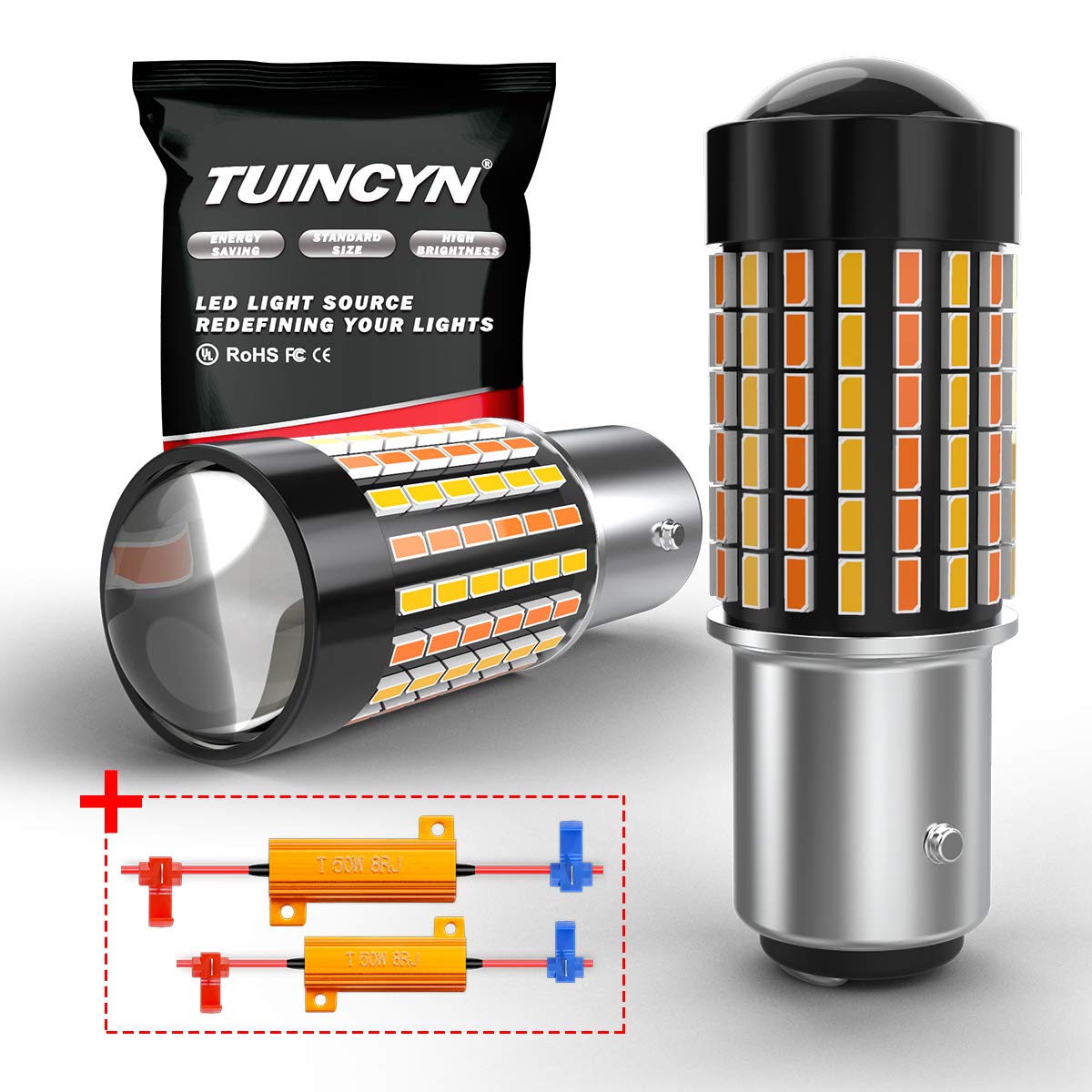 TUINCYN 1157 BAY15D żarówki LED do wskaźników kierunku Switchback CANBUS z rezystorami Biały/Bursztynowy Dwukolorowe wskaźniki kierunku z wyjątkowo wysoką jasnością 120-EX Chipsety 1016 1034 7528 2057