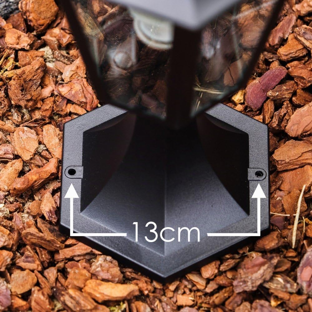 Lámpara de exterior Hongkong, aspecto antiguo, aluminio fundido en negro mate con cristales transparentes, luz de camino 49 cm, lámpara de jardín retro/vintage, casquillo E27, IP44, sin bombilla(s)